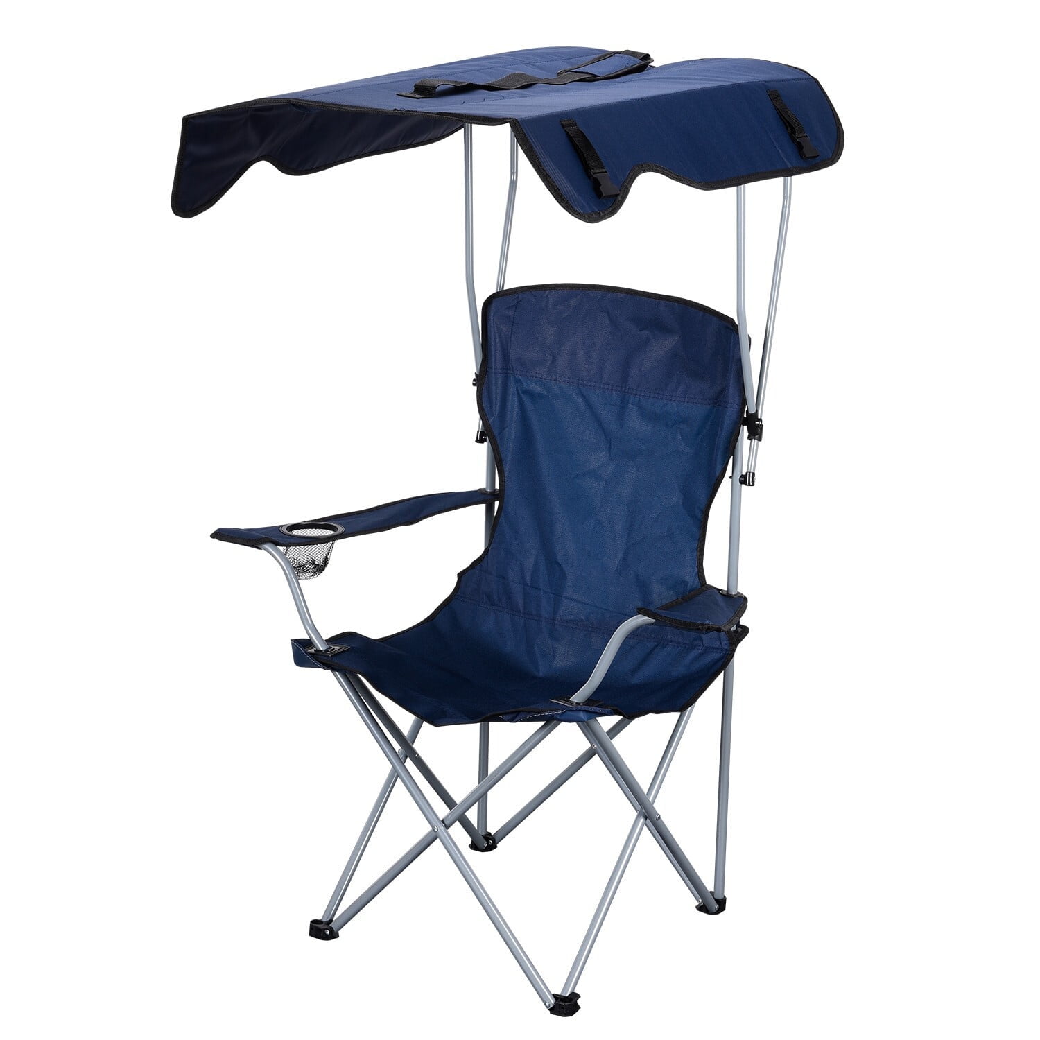 Camping Chair with Shade, Foldable Shade Beach Chair with Cup Holder for Outdoor, Camping, Beach and Patio (Blue)