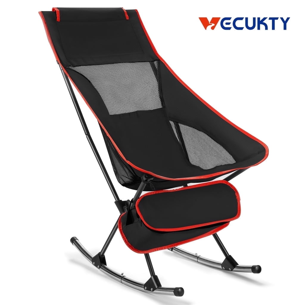 Camping Chair, Vecukty High Back Rocking Chair 165 lbs Capacity, Compact Outdoor Portable Folding Rocker Chair for Camping Hiking Gardening Travel Beach Picnic,Black