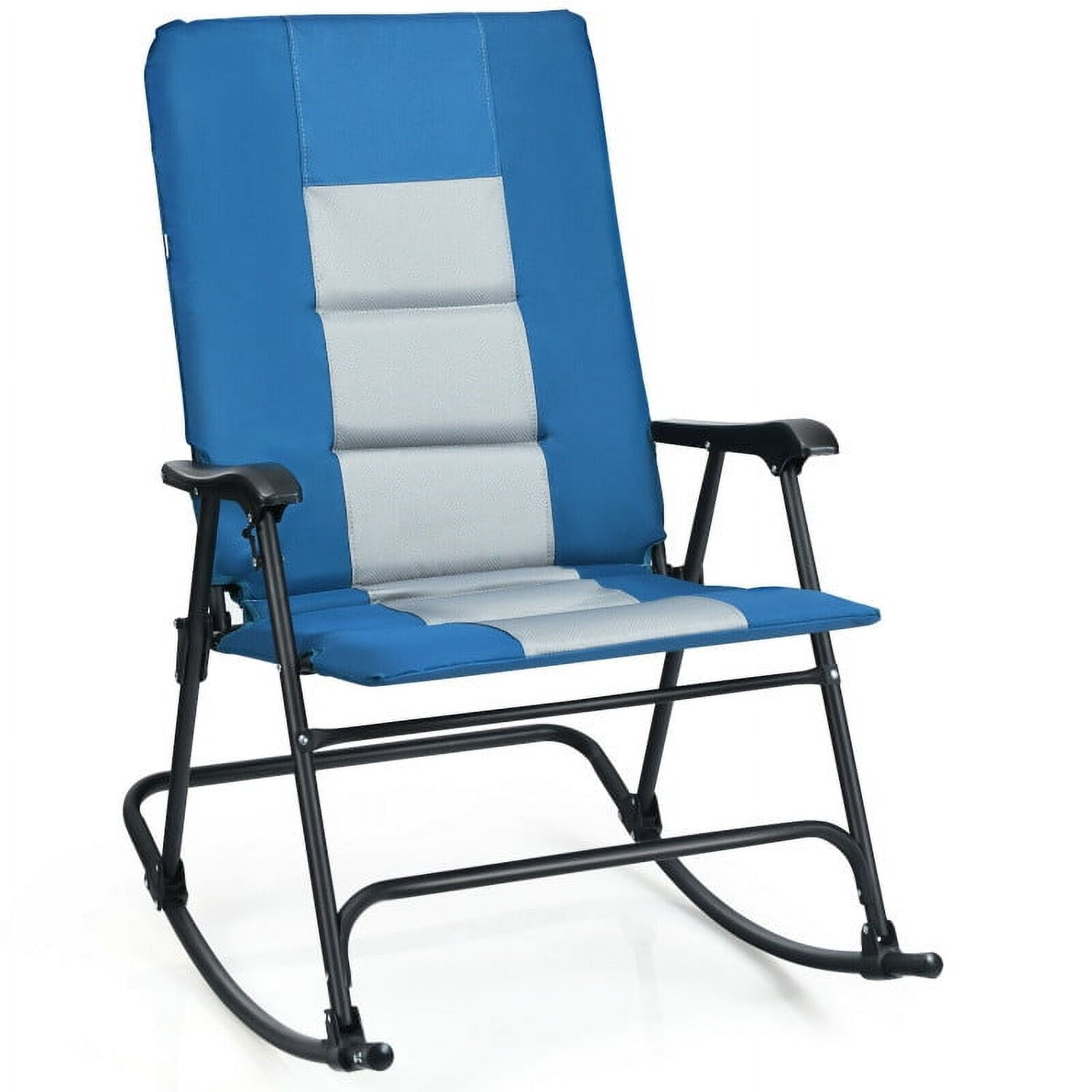 Canddidliike Foldable Rocking Padded Portable Camping Chair with Backrest and Armrest, Chair Rocking Seating for Porch,Backyard,Indoor and Garden, Blue
