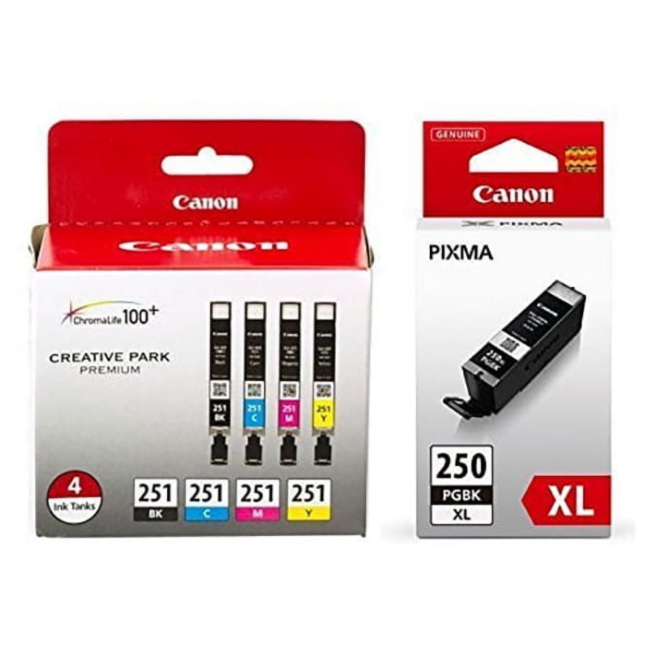 Canon PGI-250XL Black High Yield and CLI-251 B/C/M/Y Black & Color Ink Cartridges (6432B011), Combo 5/Pack