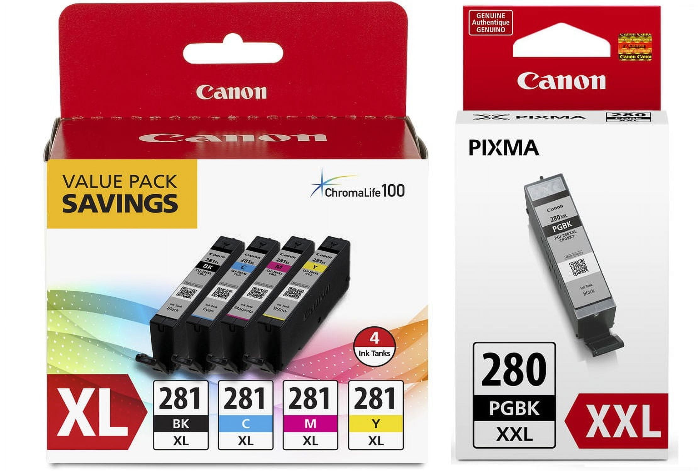 Canon PGI-280 XXL Ink Tank and CLI-281 XL Ink Tank Value Pack for PIXMA TR7520, TR8520,TS6120, TS8120, TS9120, TS702, TS9521C, TS9520, TS8220, TS6220 Printers