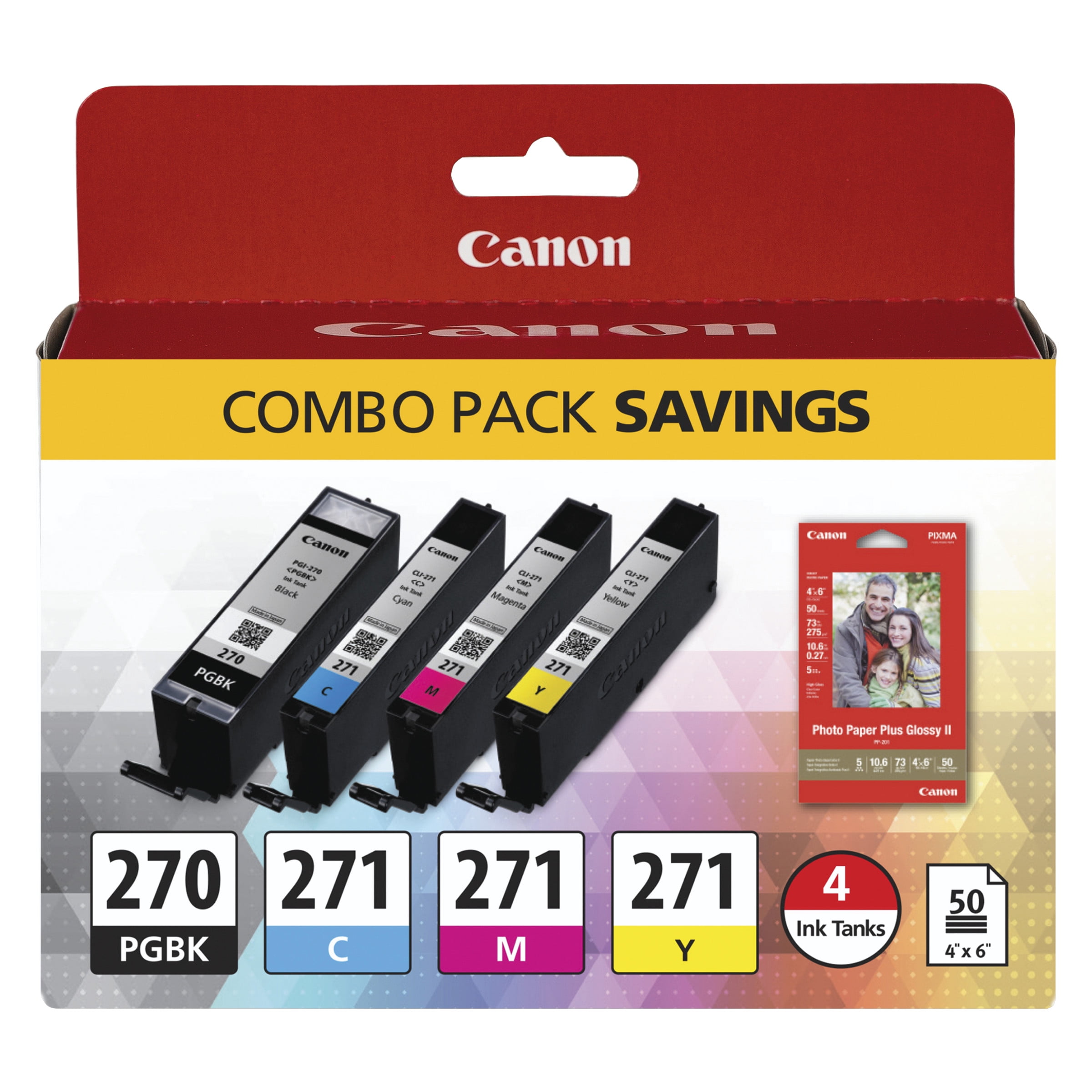 Canon 0373C005 (PGI-270; CLI-271) Inks & Paper Pack, 50 Sheets, 4 x 6