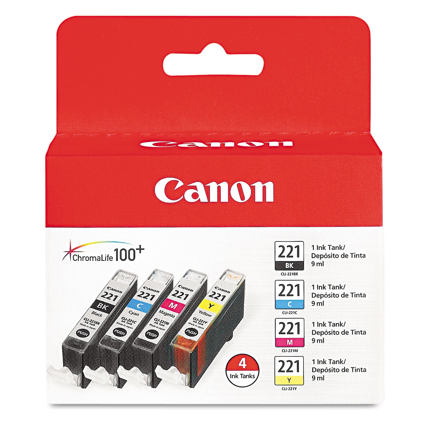Canon 2946B004 (CLI-221) Ink, Black/Cyan/Magenta/Yellow, 4/PK