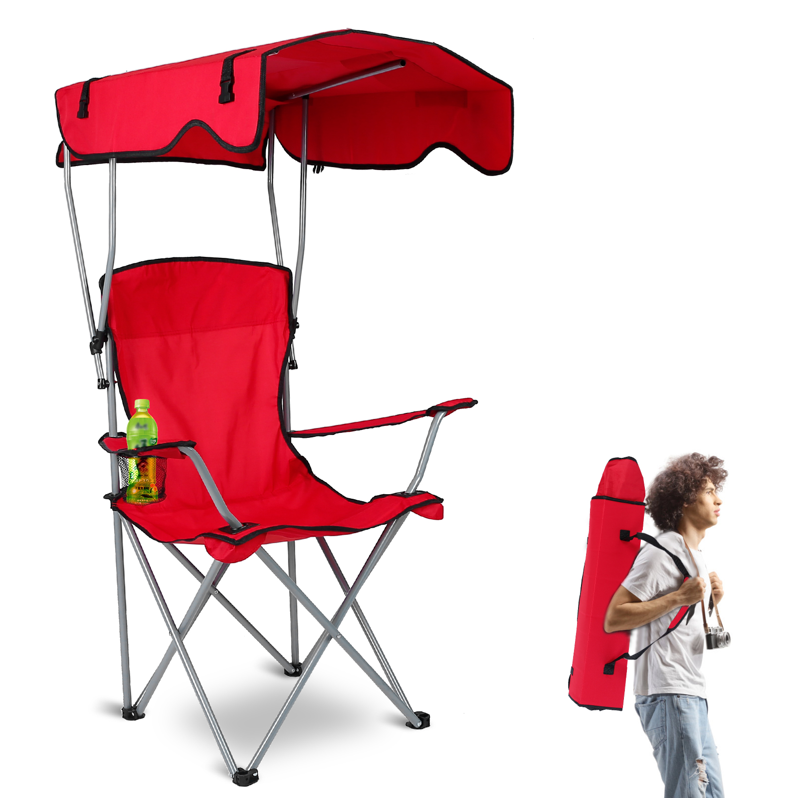 Canopy Chair, Foldable Chair for Camping, Tailgates, and Outdoor Events, Beach Camping Chair with Cup Holder and Storage Bag