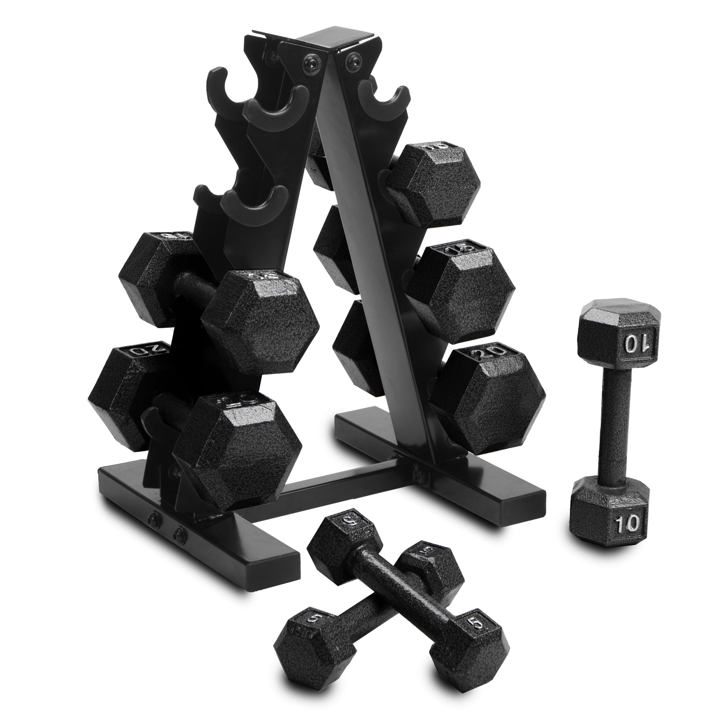 Cap Barbell 100 lb Cast Iron Hex Dumbbell Weight Set with Rack, Black