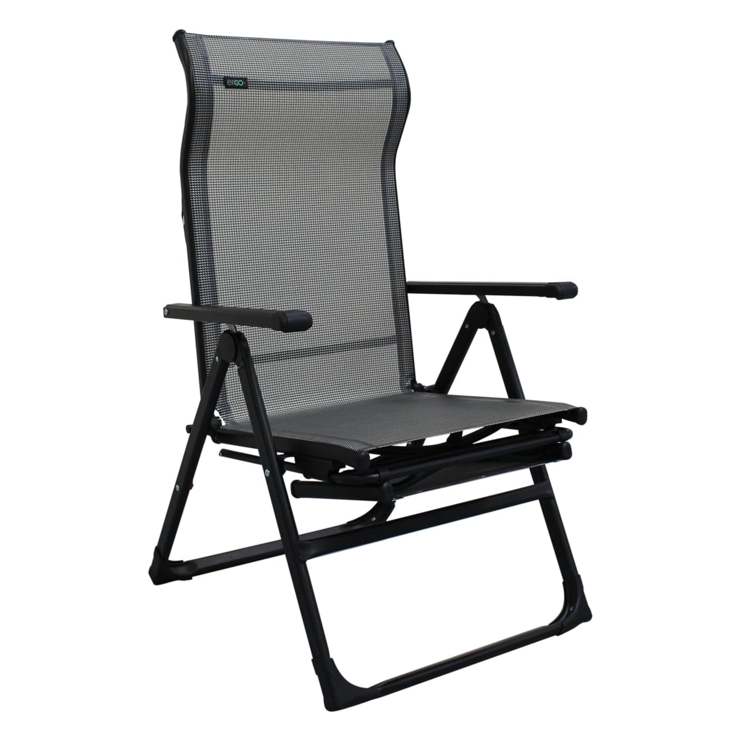 Caravan Sports Ergo+ Patio Folding Chair Gray, Flip Out Footrest, 300 LBS Weight Capacity, 7 Recline Positions