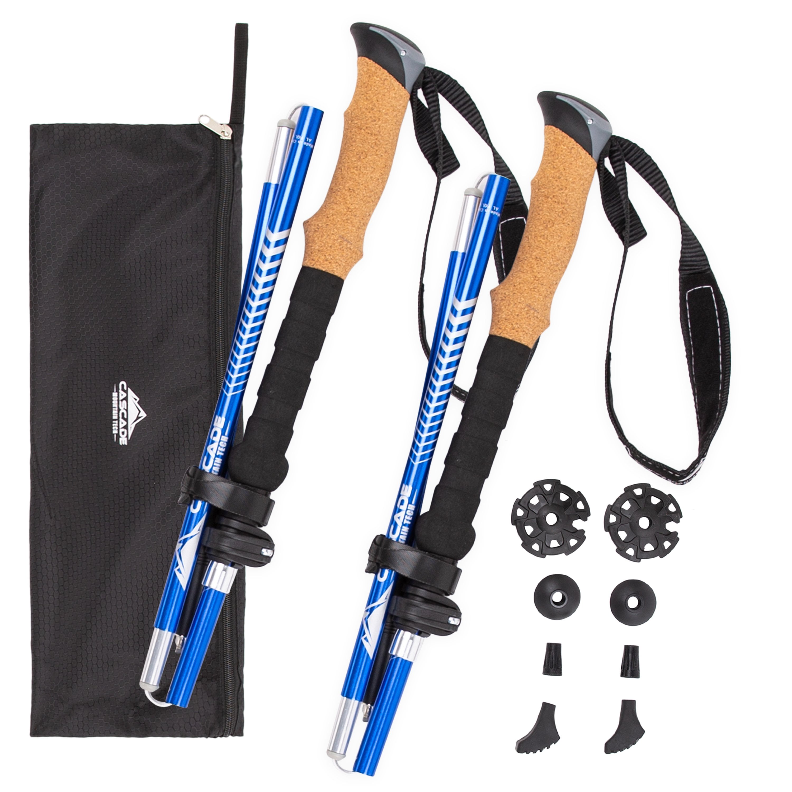 Cascade Mountain Tech Aluminum Folding Quick Lock Cork Grip Trekking Poles, Length 44” – Royal Blue