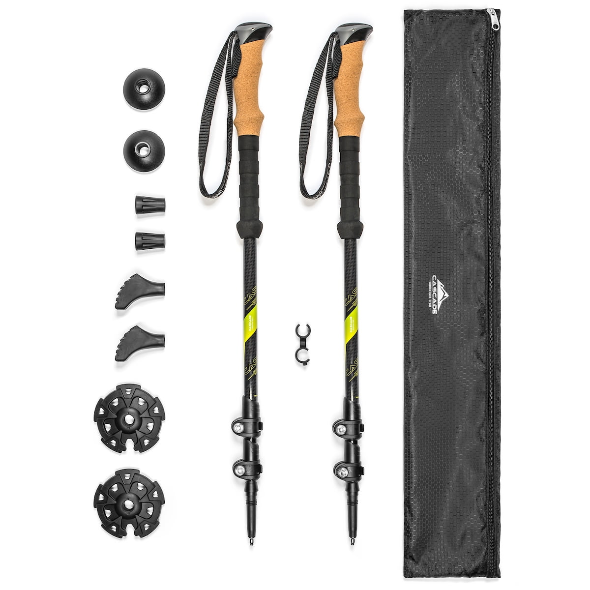 Cascade Mountain Tech Carbon Fiber Quick Lock Cork Grip Trekking Poles - Length 26" to 54"