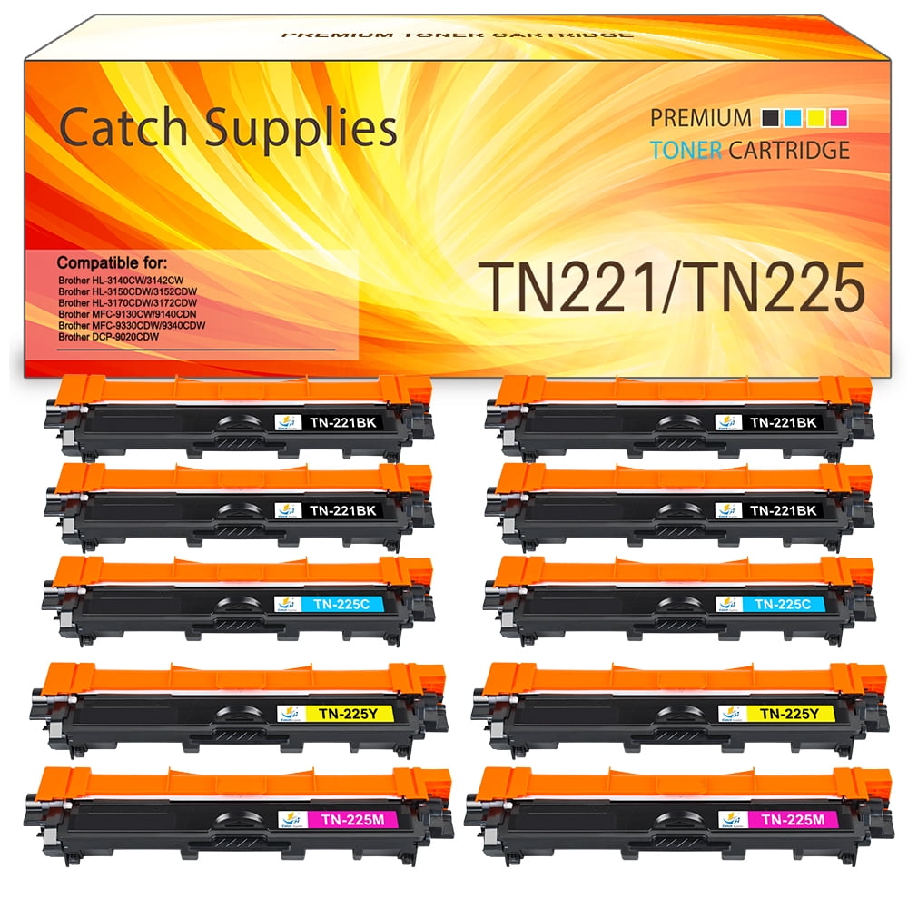 Catch Supplies Compatible Toner Replacement for Brother TN-221 TN-225 to use with HL-3140CW HL-3170CDW HL-3180CDW MFC-9130CW Printer (4Black, 2Cyan, 2Magenta, 2Yellow, 10 Pack)