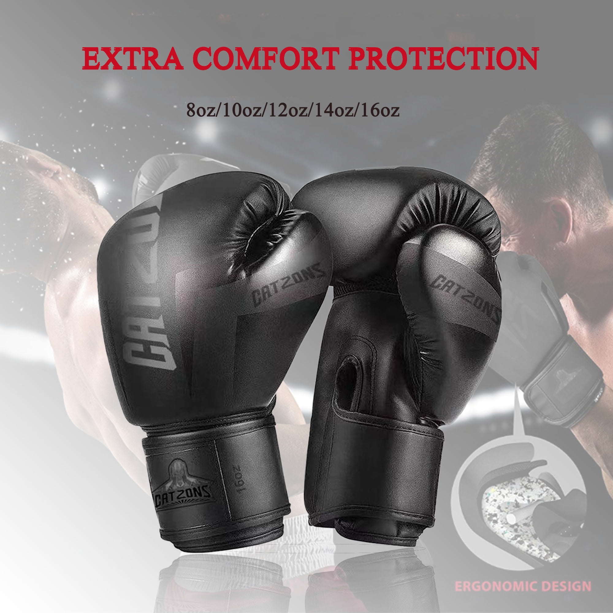 Catzons Boxing Gloves Sparring Fighting & Kickboxing for Kids Women Men 8oz 10oz 12oz 14oz 16oz