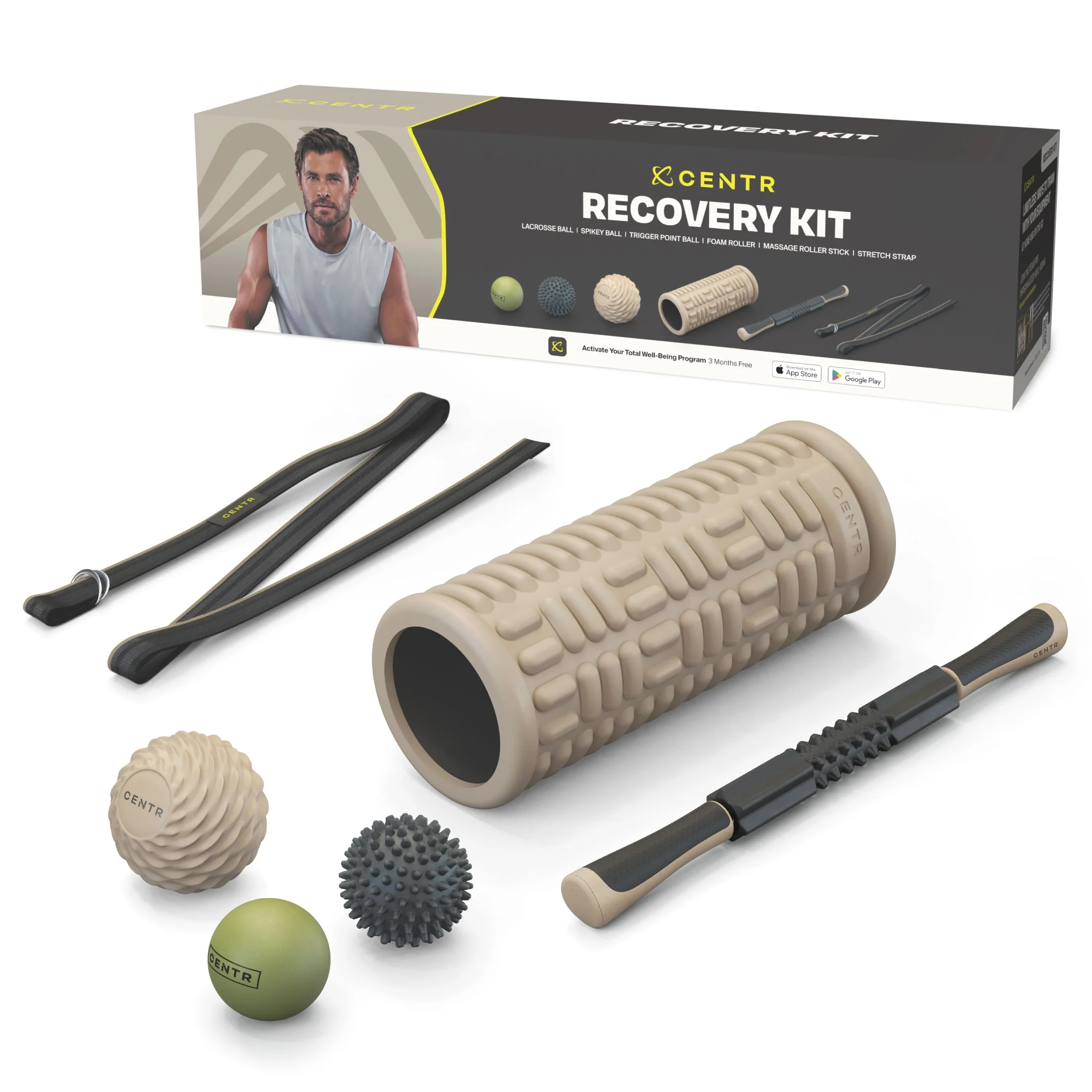 Centr By Chris Hemsworth Recovery Kit, Targets Sore Muscles, 6-Piece Set with 3-Month Centr Membership