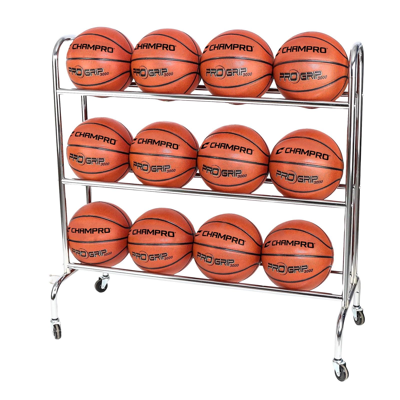 Champro Sports Rolling Basketball Ball Cart Storage Rack, 3 Rows/12 Ball Capacity