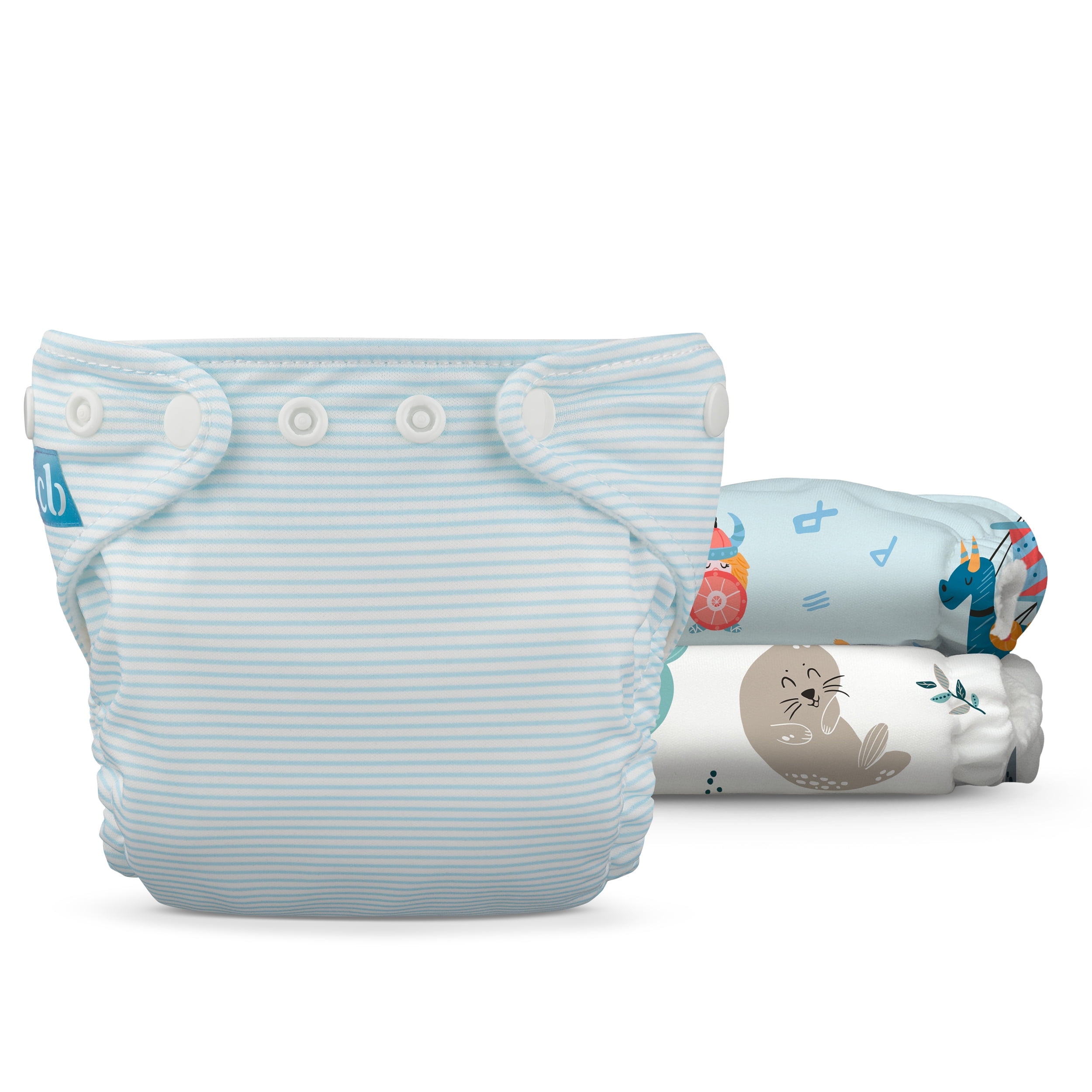 Charlie Banana Baby Washable Reusable Cloth Diapers Newborn, Multi-Color Ocean Voyage - 3 Pack