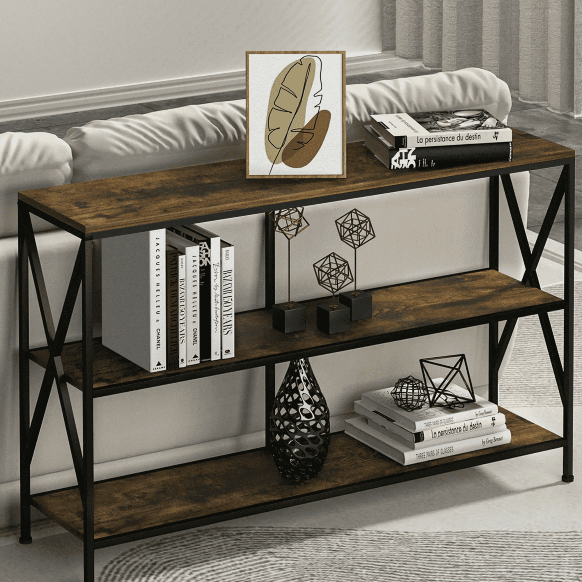 Behost 45inch Console Table, Sofa Table Entryway Table TV Stand Living Room, Material Wood Metal