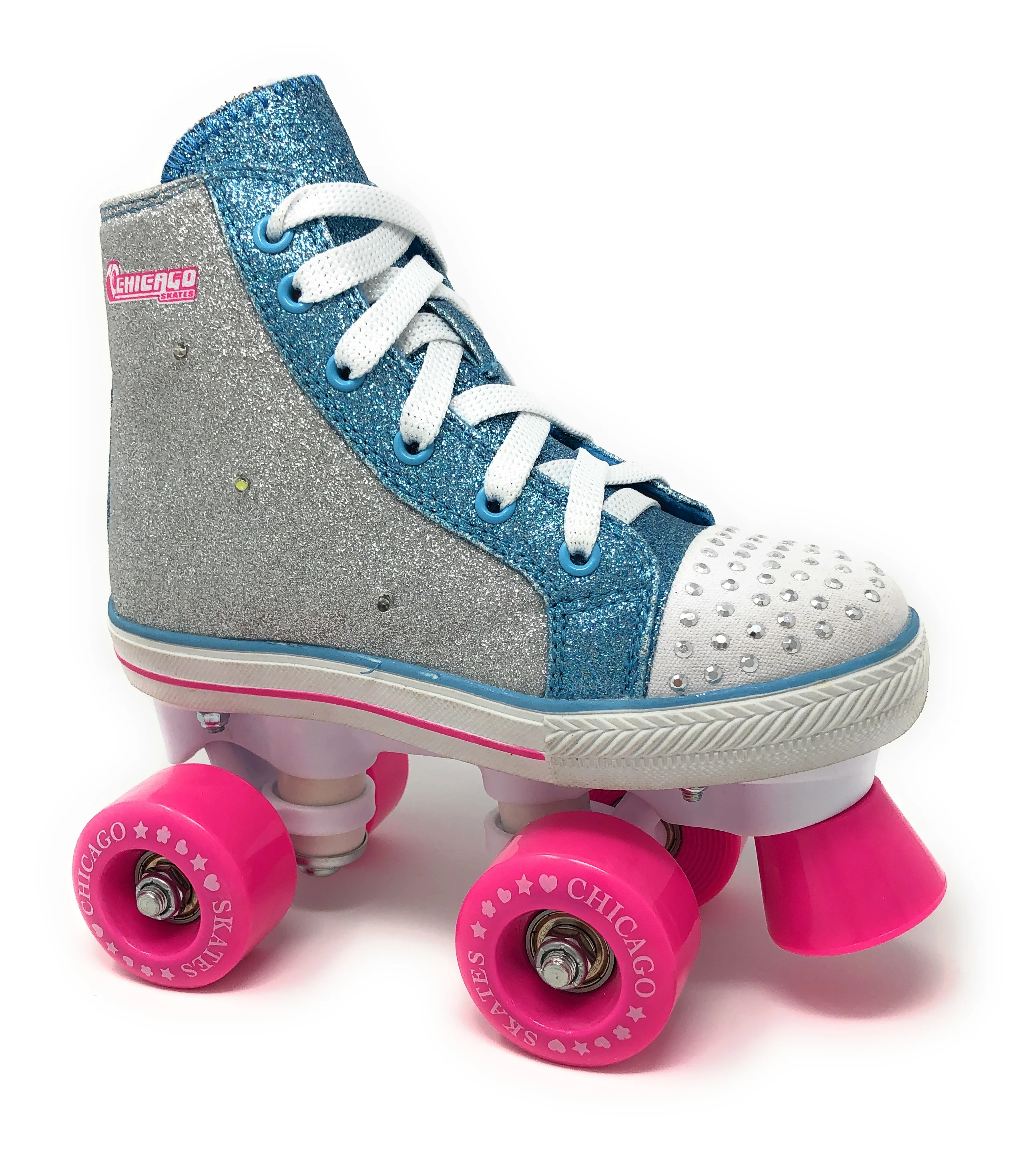 Chicago Skates Girls Quad Glitter Roller Skates with Lights – Size 1