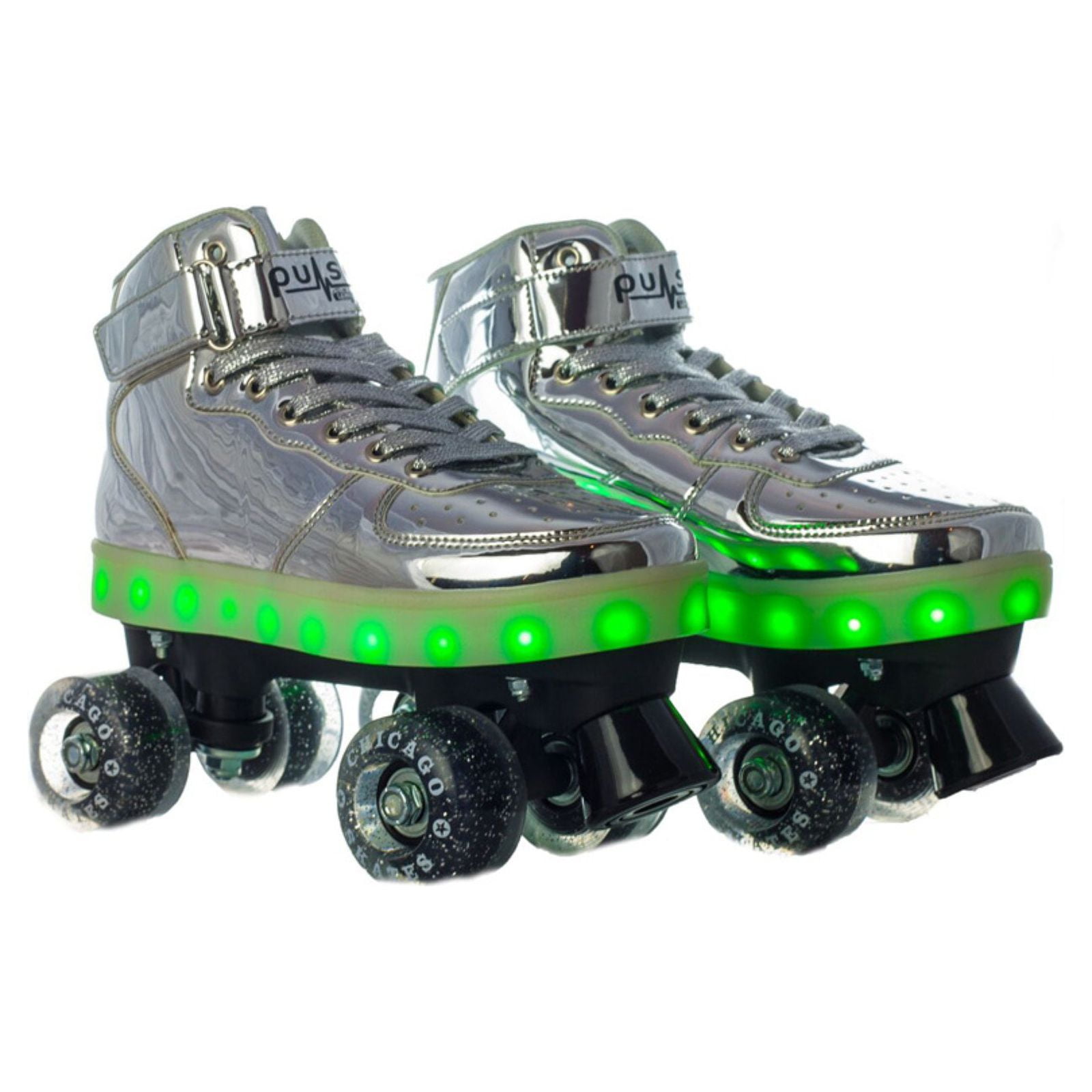 Chicago Skates Pulse Multi Flashing Quad Roller Skate, Silver, Size 1