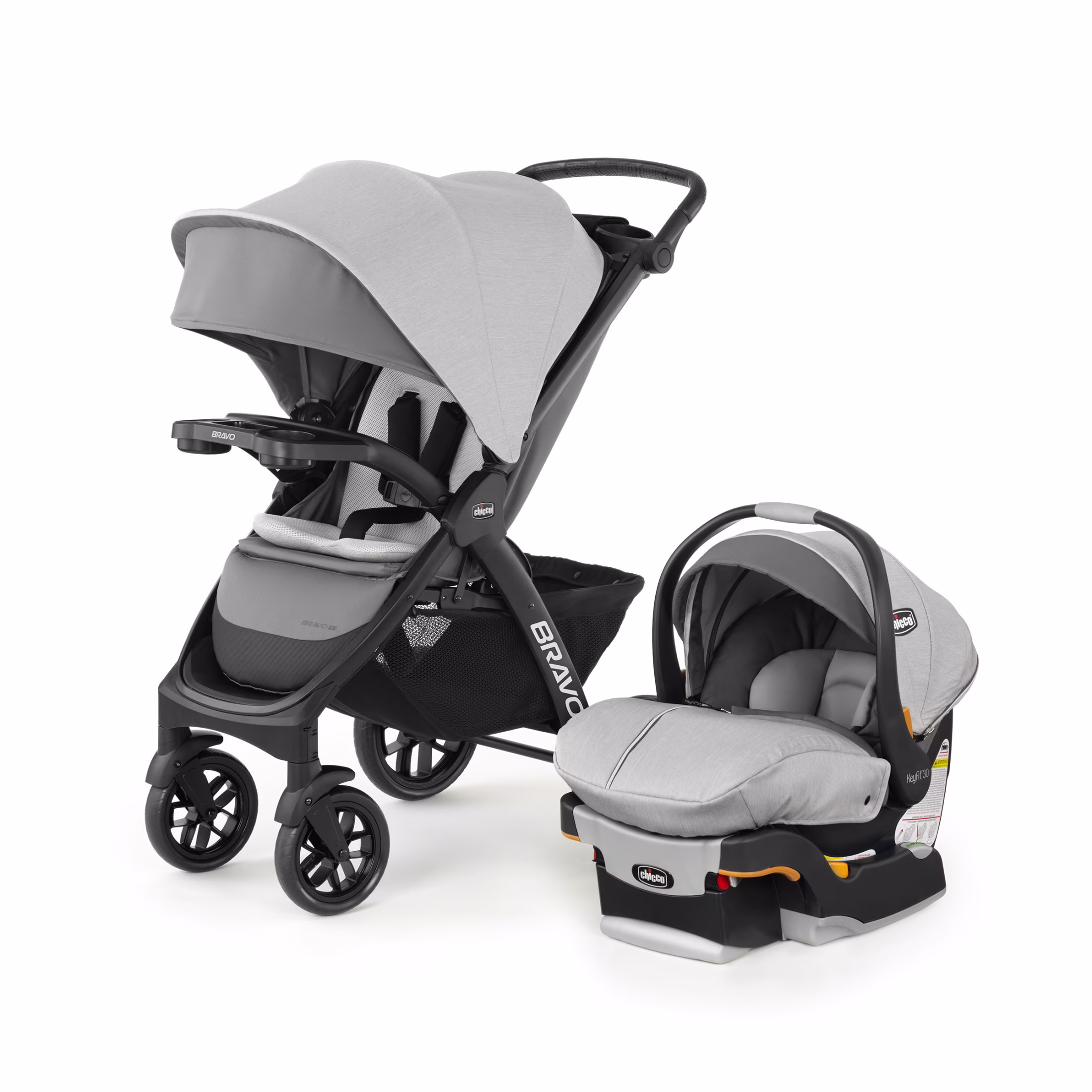 Chicco Bravo LE Trio Travel System Stroller with KeyFit 30 Zip Infant Car Seat - Driftwood (Grey), New
