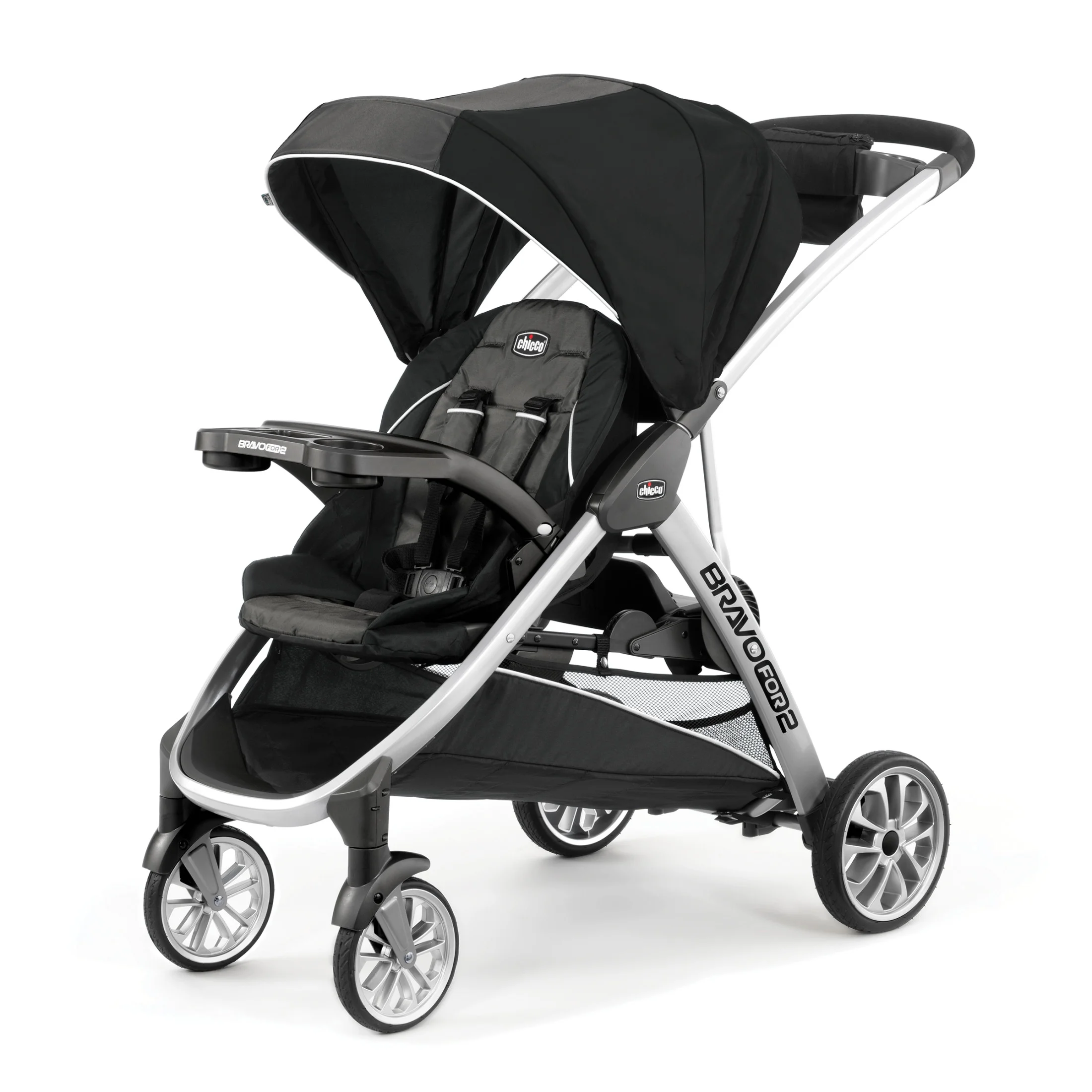 Chicco BravoFor2 Standing/Sitting Double Stroller - Iron (Black/Grey), New