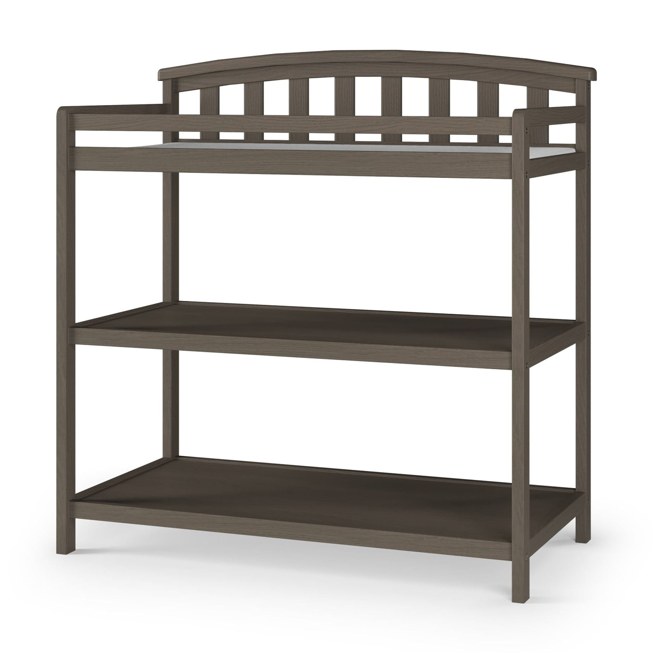 Child Craft Curve Top Changing Table with Pad & Strap, 2 Storage Shelves, Anti-Tip Kit, Dapper Gray