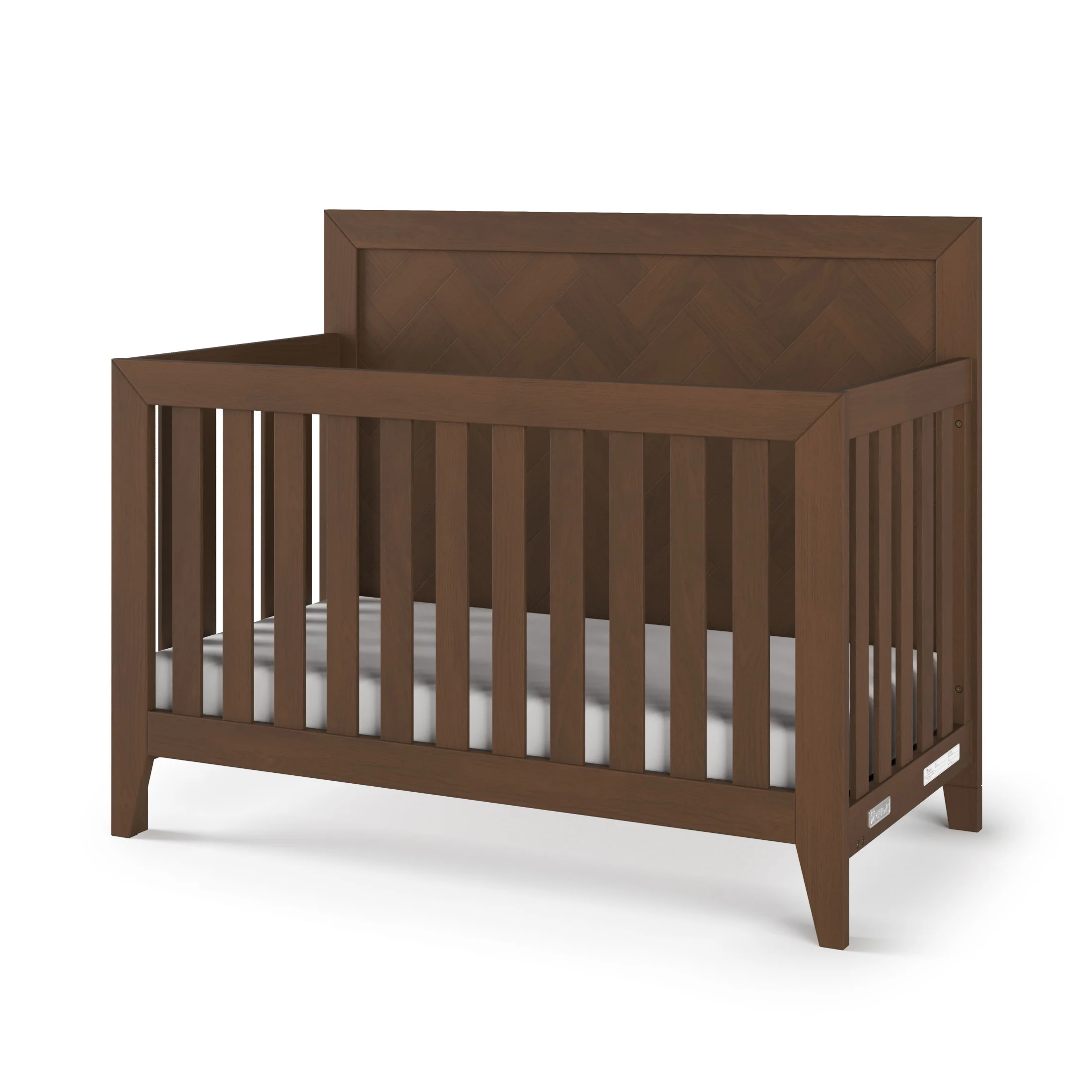 Child Craft Kieran 4-in-1 Convertible Crib, Herringbone Panel Design, 2 Mattress Heights, Toasted Chestnut