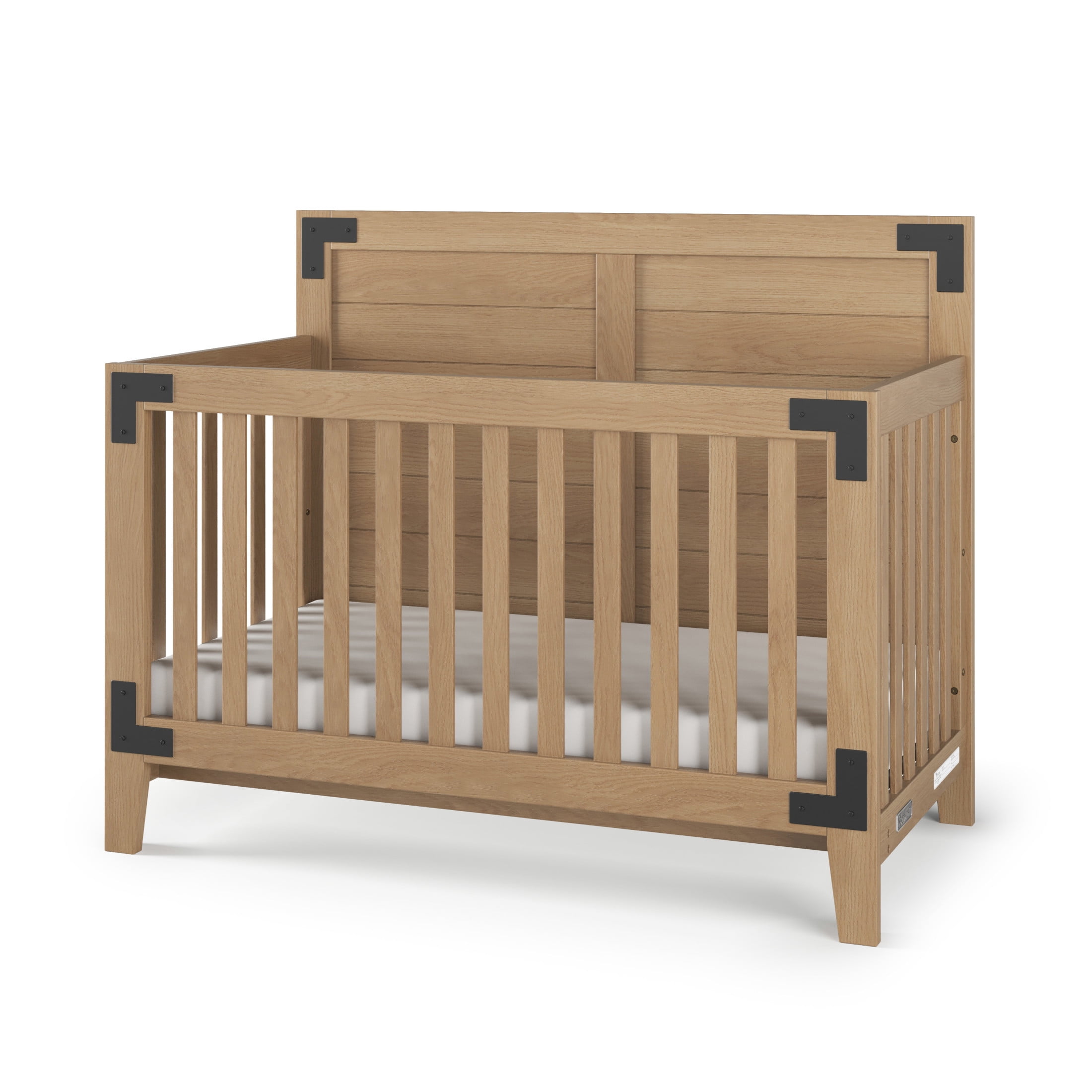 Child Craft Lucas 4-in-1 Convertible Crib, Farmhouse Shiplap Design, 3 Mattress Heights, Nutmeg