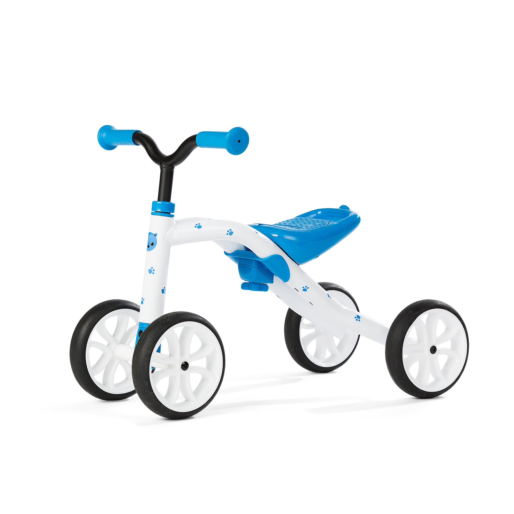 Chillafish Quadie 4-Wheel Grow-with-Me Ride-On with Adjustable Seat Height for Boys and Girls, Silent Non-Marking Wheels, Blue
