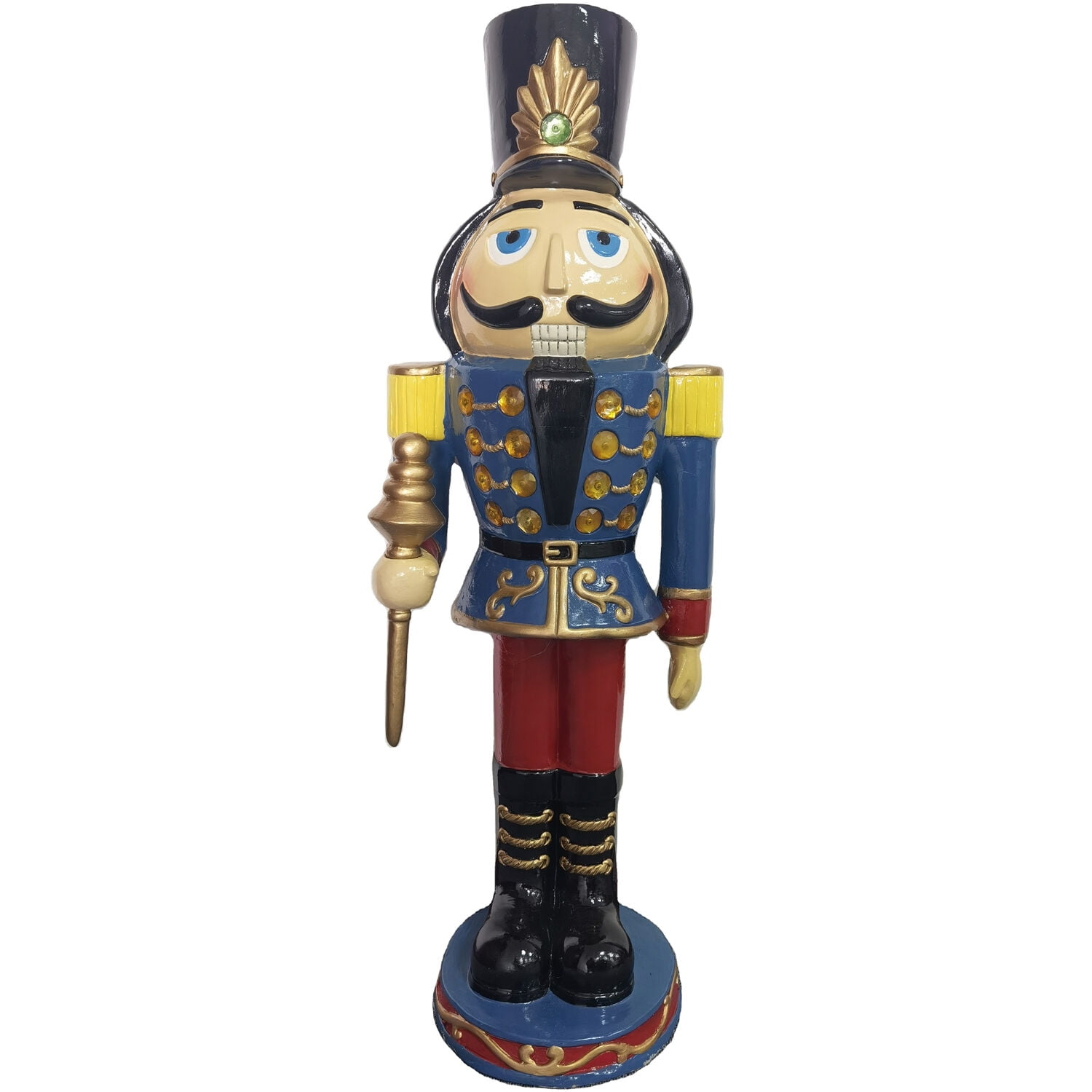 Christmas Time Resin Nutcracker Figurine Holding Staff | Christmas Time Decoration for Living Room, Porch, or Dining Room | Built-in LED Lights and Standing 36 Inches Tall | Blue | CT-RS036NC1-BL