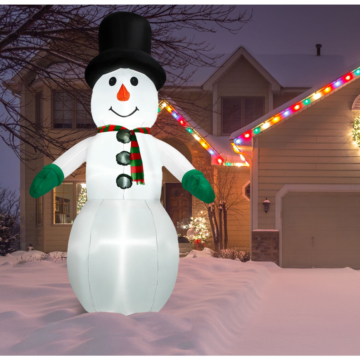 Christmas Time 10-Ft. Inflatable Snowman with LED Lights, Festive Holiday Blow-Up Decorations, Blower, Stakes, Ropes, and Storage Bag Included, CT-SNWM101-L