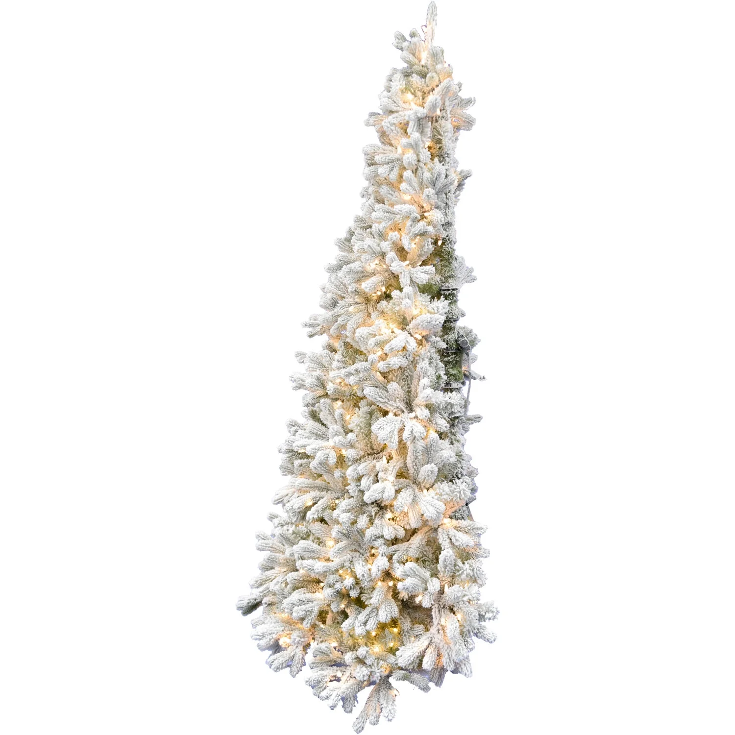 Christmas Time 6.5-ft. Snow Flocked Half Christmas Tree with Warm White LED Lights, PVC Tips, Festive Holiday Decor for Home and Office, Space-Saving Corner Wall Christmas Tree, CT-HFA065-LEDFL