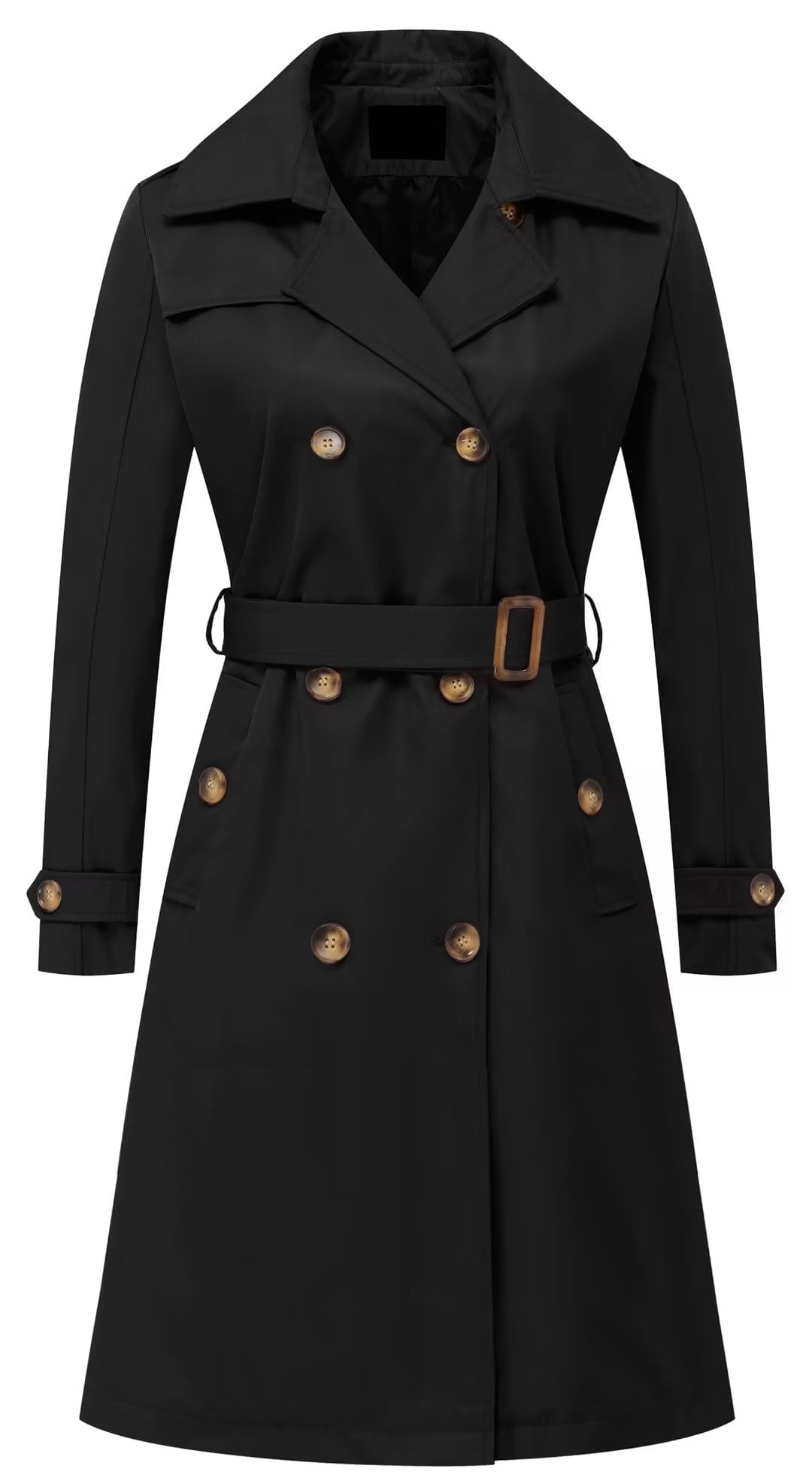 Chrisuno Long Trench Coat Women Spring Dress Jackets Coats Double-Breasted with Belt Black M