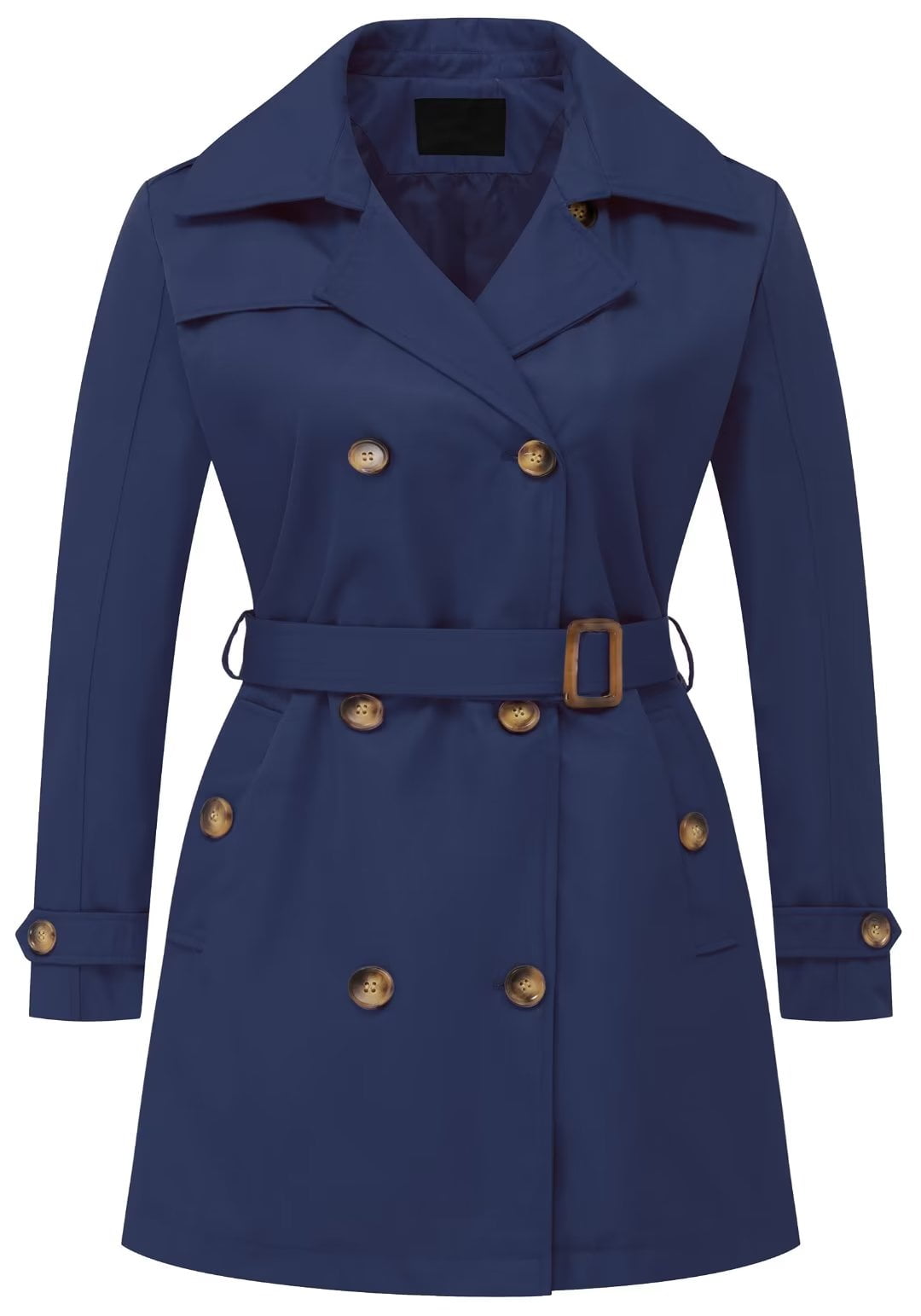 Chrisuno Plus Size Waterproof Trench Coat Coats for Women Ladies Mid Length Double-Breasted with Belt Hood Double Breasted Navy Blue 1X