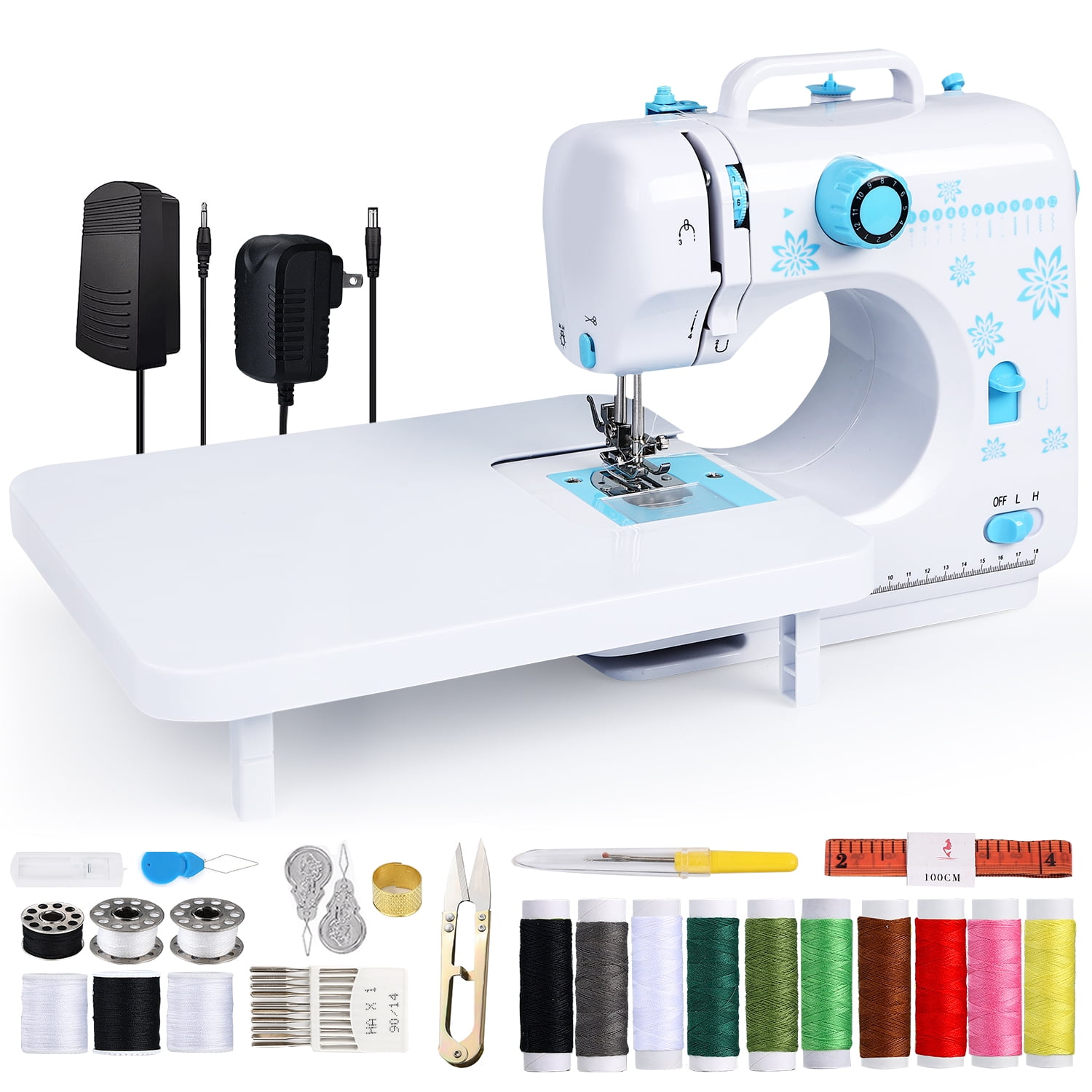 CANDEY Portable Sewing Machine for Beginners Kids with Extension Table, 12 Built-in Stitches and Reverse Sewing