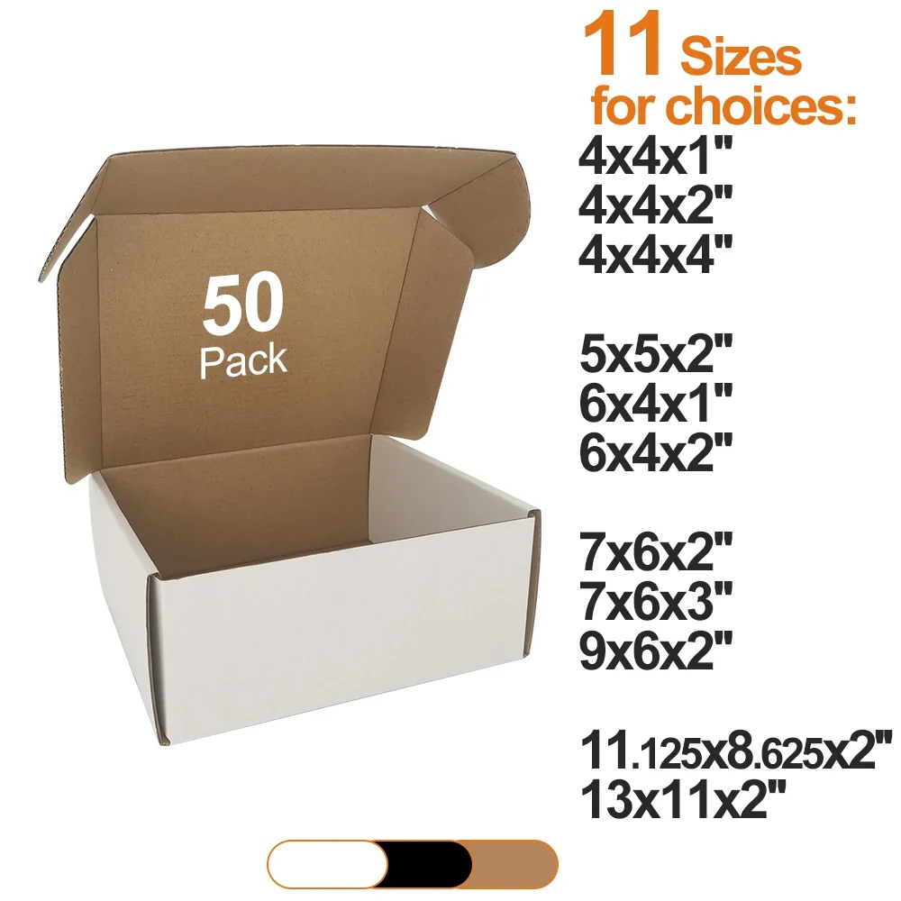 CH-BOX 50 Pack 7x6x3'' Small Corrugated Box Mailers White for Shipping Mailing Packaging