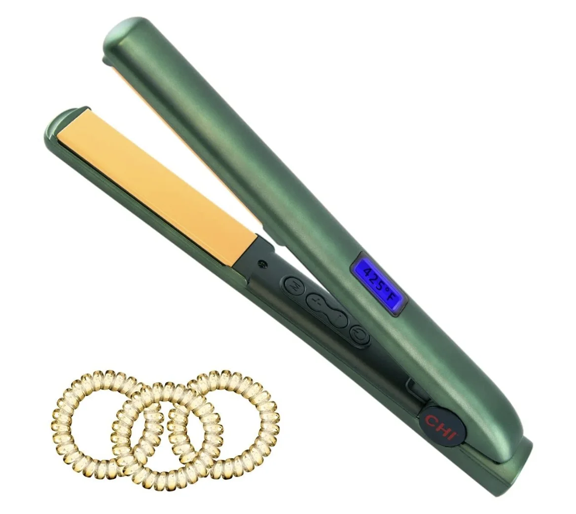 CHI Holiday Hairstyling Giftset (2PC) - Original Digital Ceramic 1" Hairstyling Iron, Poison Ivy + 3 Hair Ties