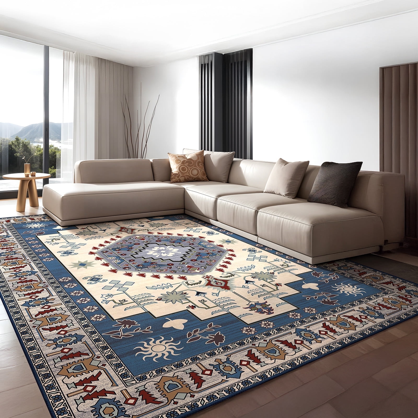 CHOSHOME Area Rug 5'x 7' Vintage Medallion Washable Area Rugs with Non-Slip Backing Soft Stain Resistant Non-Shedding Low-Pile Floor Carpet Mat for Living Room Bedroom Kitchen Home Office