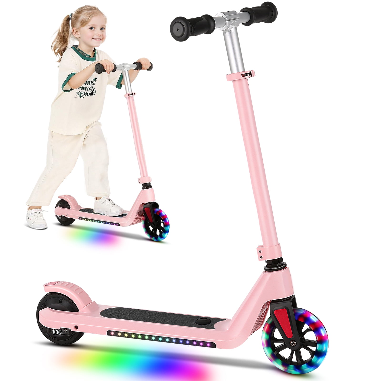 COBIZI Electric Scooter for Kids Ages 6-8, Top 6 mph &120W Motor, Adjustable Height & Speed, Kids Electric Scooter with Colorful Lights for Boys & Girls,Pink