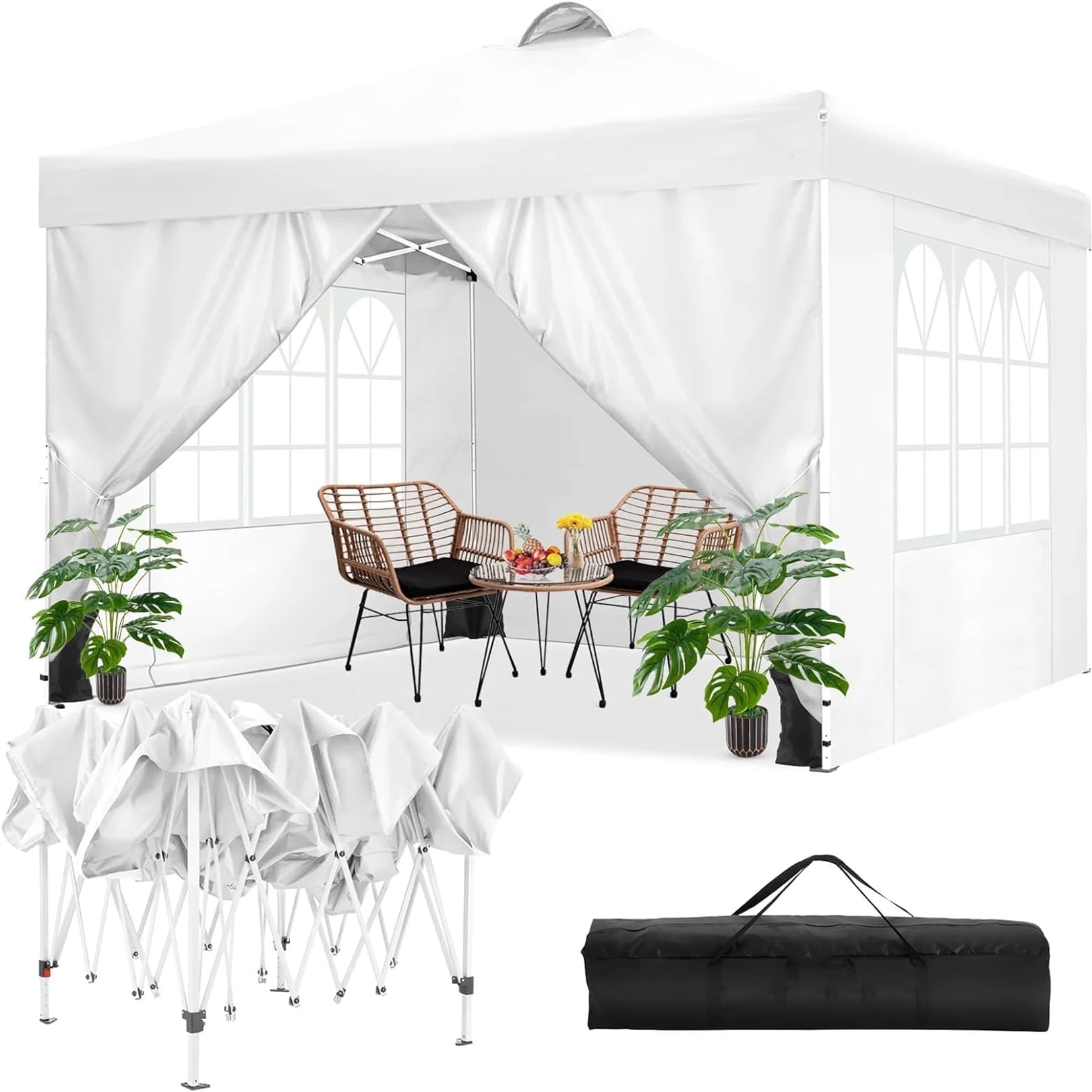 COBIZI 10x10 EZ Pop up Canopy Gazebo with Sidewalls,Pop up Canopy Tent Instant Shelter for Outdoor Party Camping Backyard Beach with Air Vent ,Carry Bag,Stakes,Ropes,White