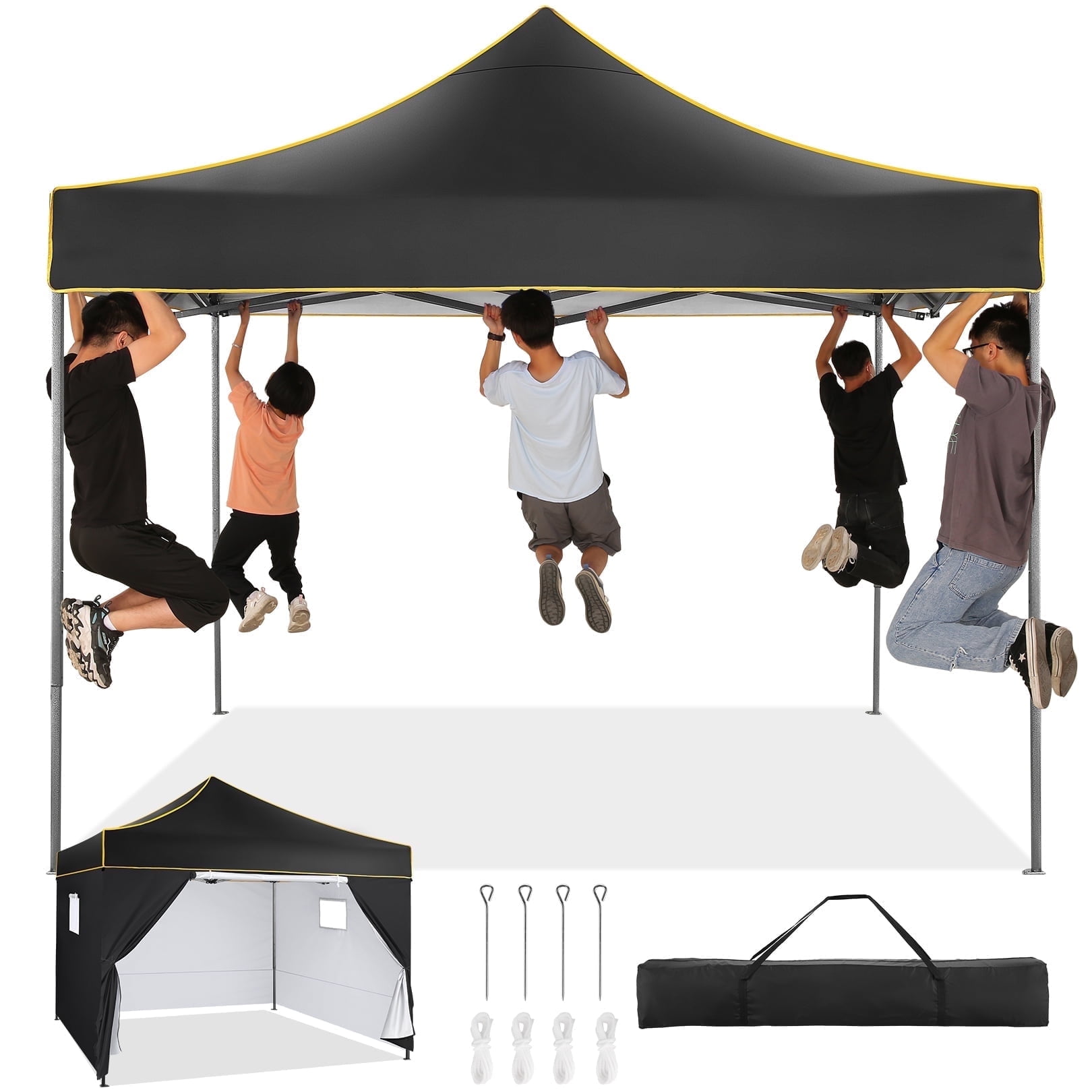 COBIZI 10x10 Pop up Canopy Outdoor Heavy Duty Tents for Party,Camping,Commercial,Waterproof Gazebo with 4 Removable Sidewalls, Carry Bag, Black(Upgraded Frame&Windproof)