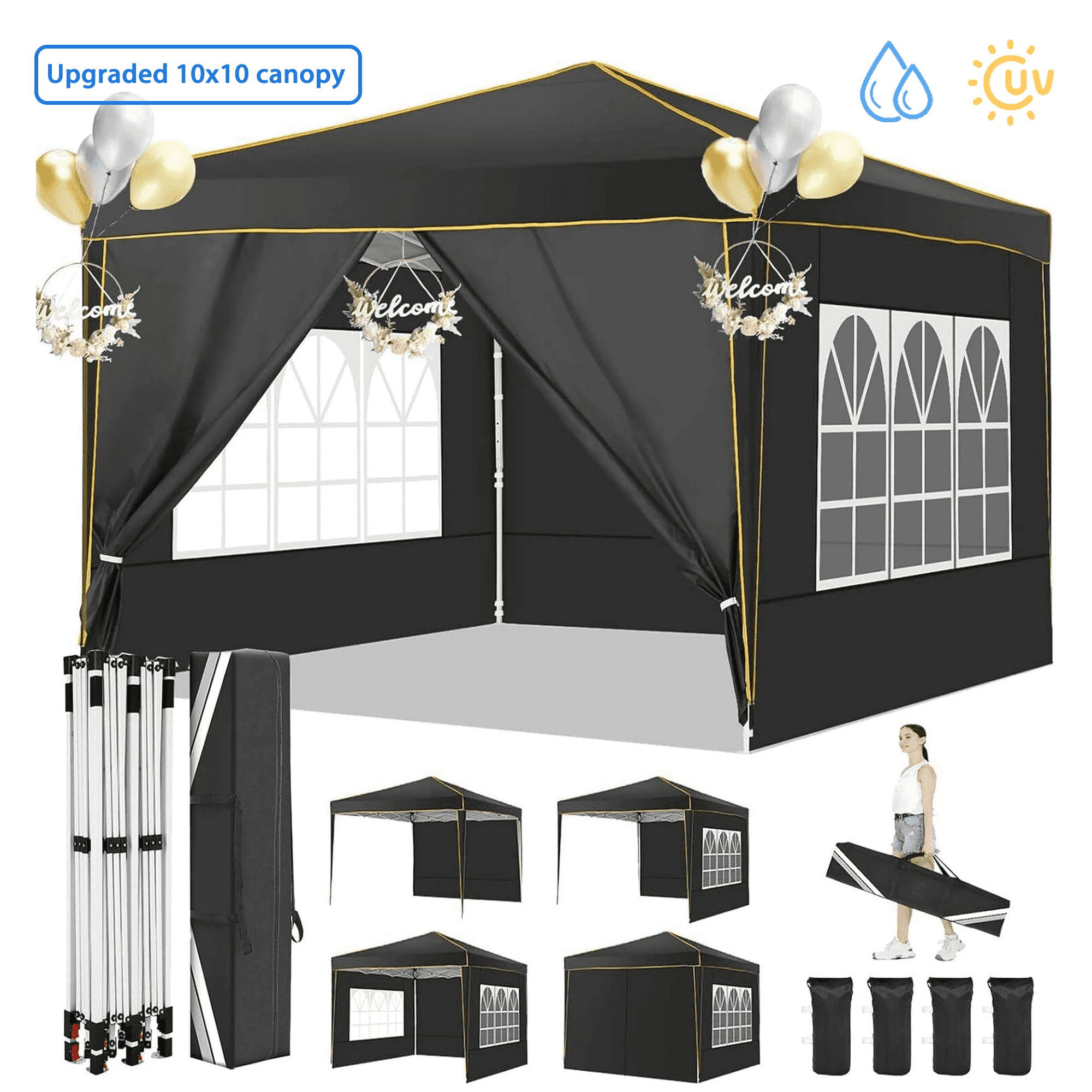 COBIZI 10x10 Pop up Canopy Tent Easy Pop up Tent Gazebo,Portable Ez up Canopy Suitable for Party Beach Camping Gathering Activities Waterproof &Upf 50+,Black