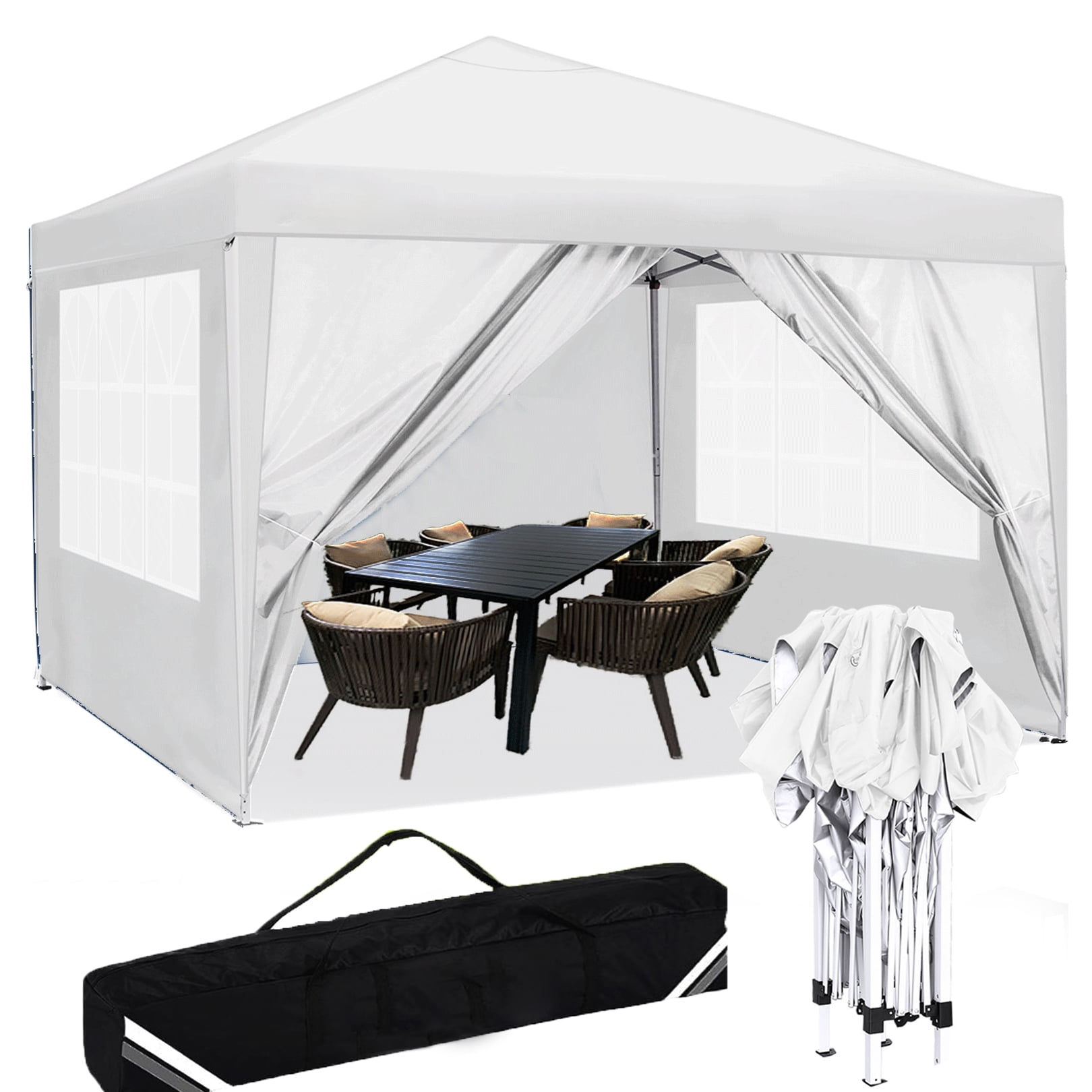 COBIZI 10x10 Pop up Canopy with Sidewalls Waterproof Outdoor Canopy Gazebo Anti-UV Instant Foldable Canopy Tent for Party with Carry Bag,White