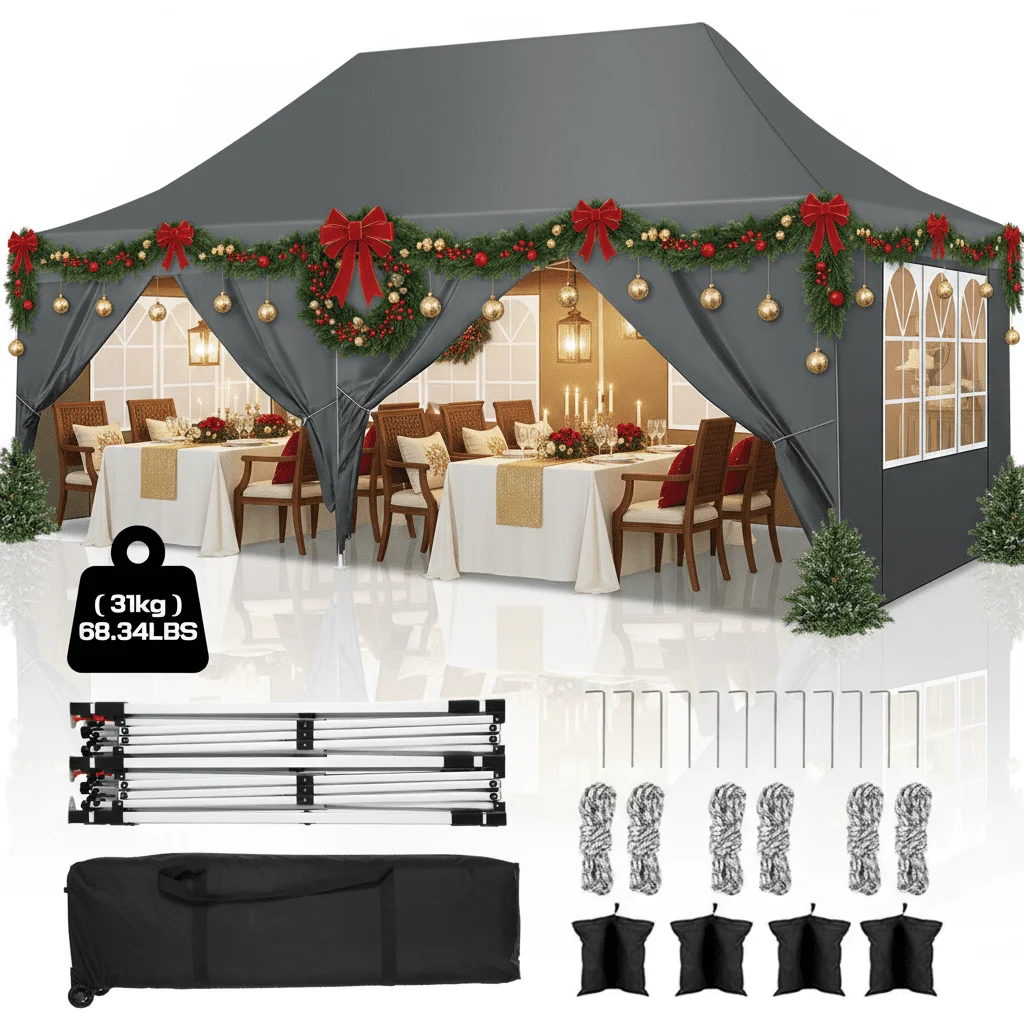 COBIZI 10x20 Pop up Canopy with 6 Removable Sidewalls,Outdoor Waterproof Canopy Tents for Partie Wedding,Instant Sun Protection Shelter with Upgrade Raised Roof and Wheel Bag,Gray