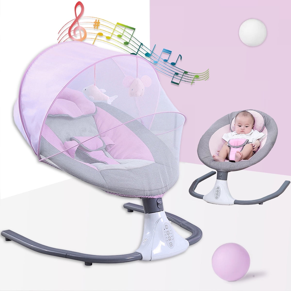 EONROACOO 4 Speed Portable Infant Baby Swing for Toddler, Bluetooth Bouncer, 0-18 Months