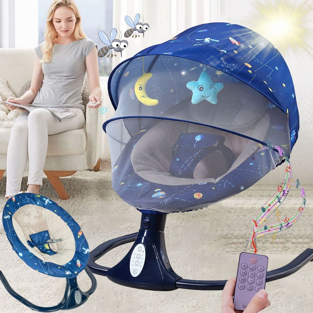 EONROACOO 4-Speed Baby Swing Bluetooth Infant Swing Bouncer for Newborn Toddler, Blue
