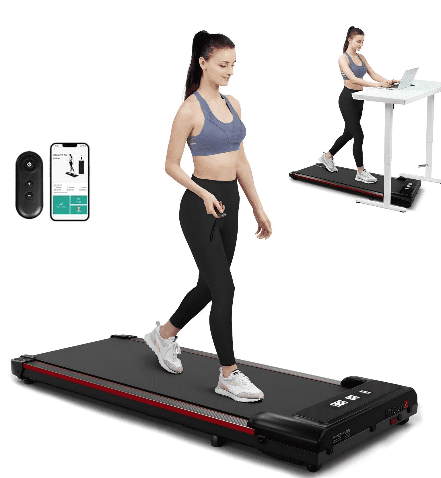 COMHOMA 2.5HP Walking Pad, 300lb Under Desk Treadmill for Workouts, 40*16 Walking Area, 2-in-1 Portable Electric Treadmill with Remote Control & LED Display for Home Office