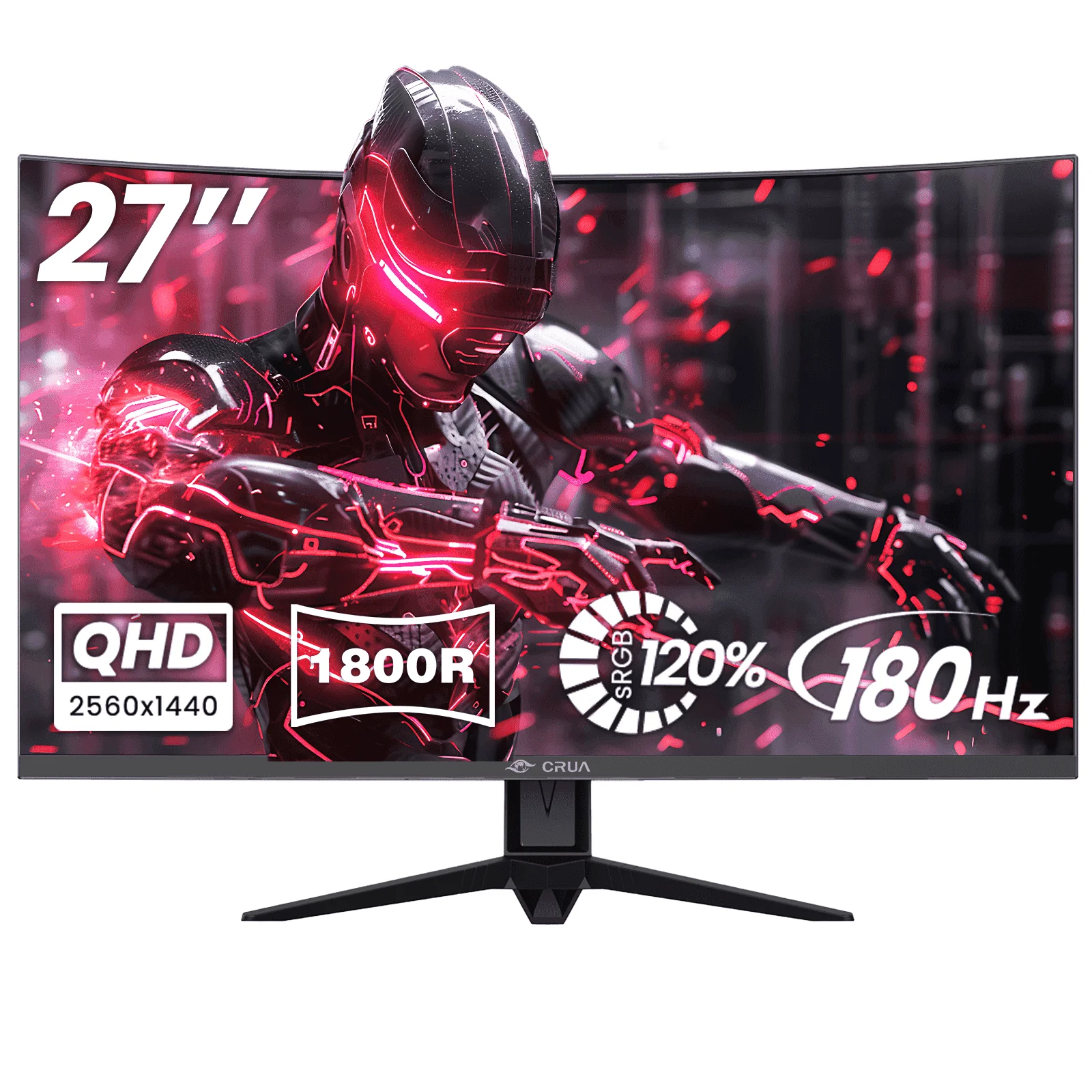CRUA 27" 2K 180Hz Curved Gaming Monitor,QHD (2560 x 1440p) 1800R ,120% sRGB,FreeSync,DP& HDMI Ports, Black