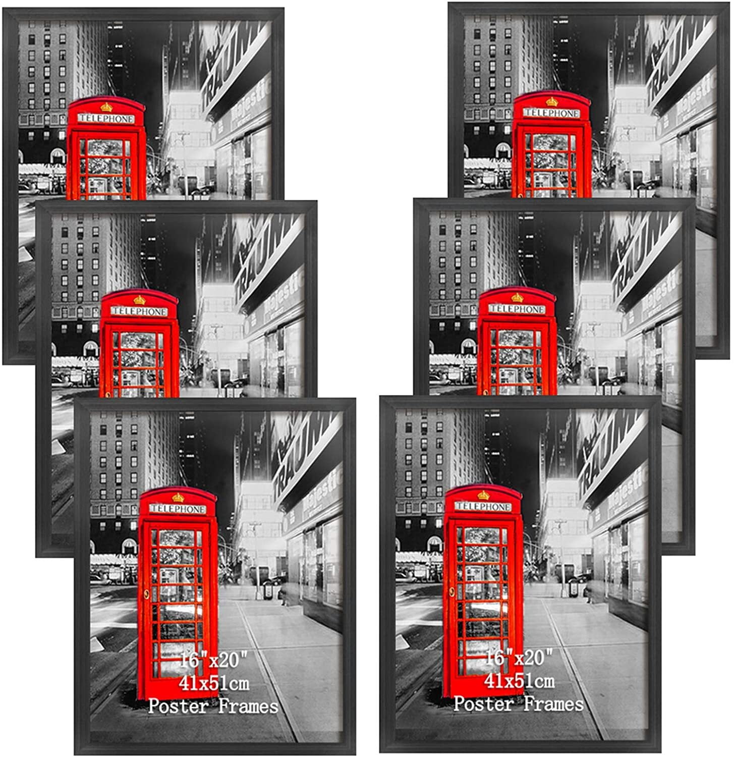 CRUGLA 16x20 Poster Frames Set of 6, Black Picture Frames 16 by 20 inch for Wall Gallery