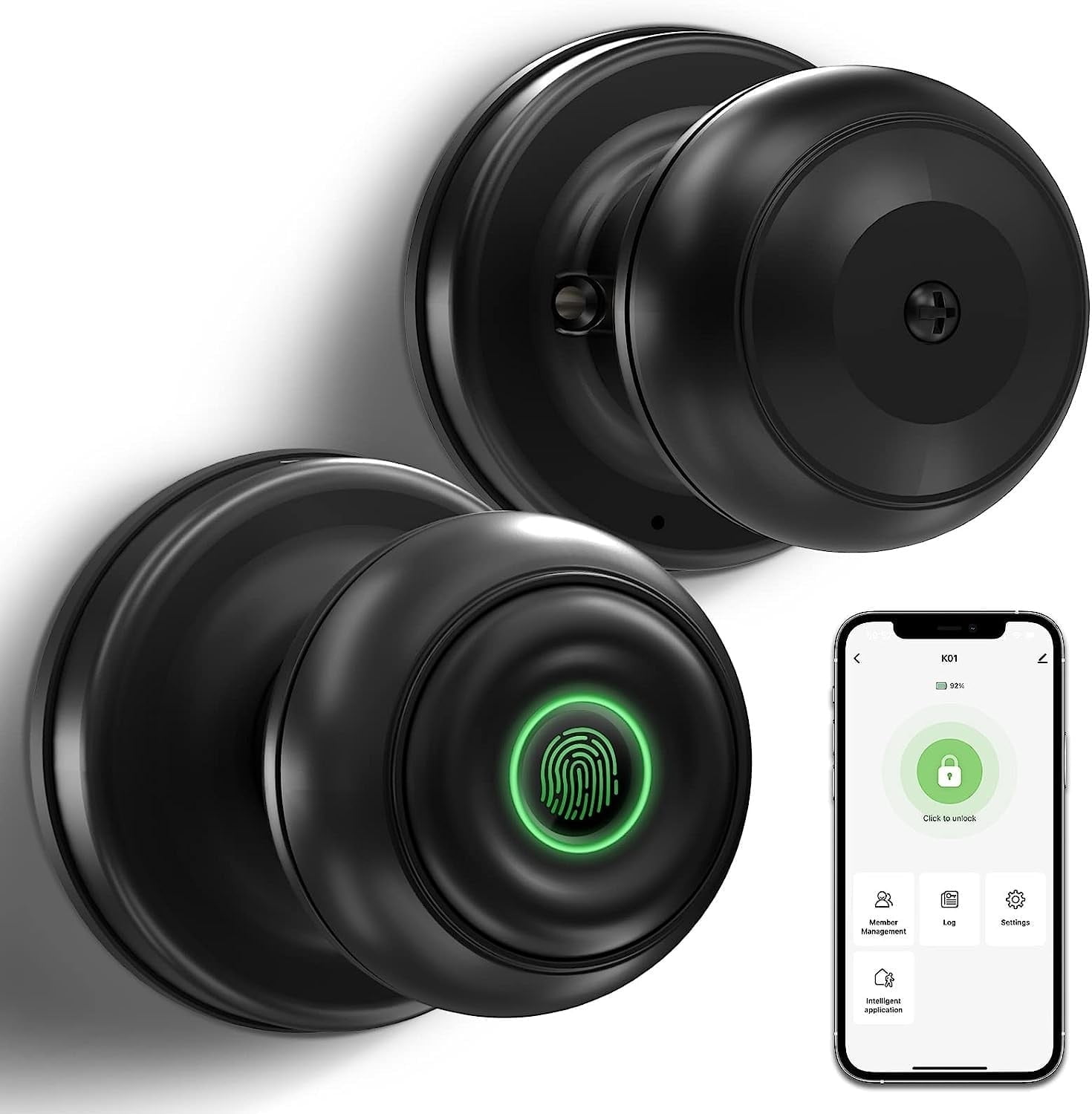 BLUELK Smart Door Lock, Fingerprint Door Lock Knob with App Control, Suitable for Home, Cloakroom, Offices, Hotels (K08)