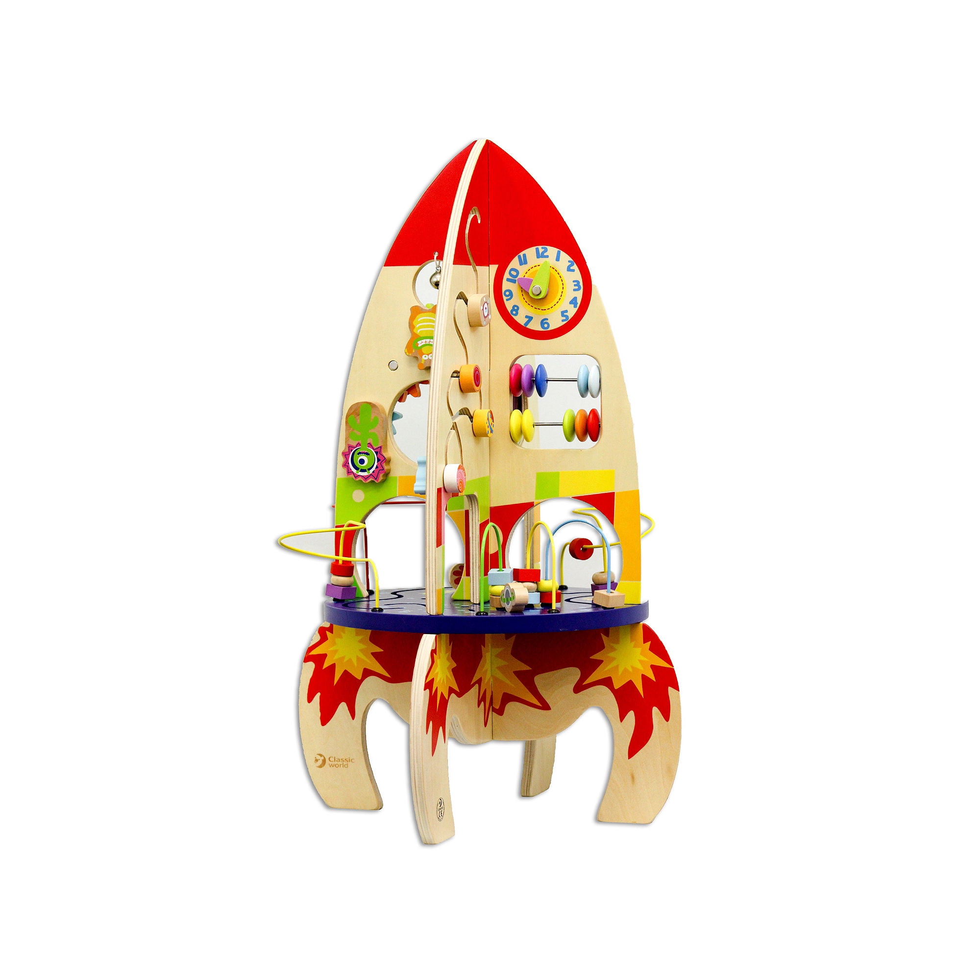 Classic Natural Wood Multi-Activity Rocket Toy for Toddlers 18 Months and Up