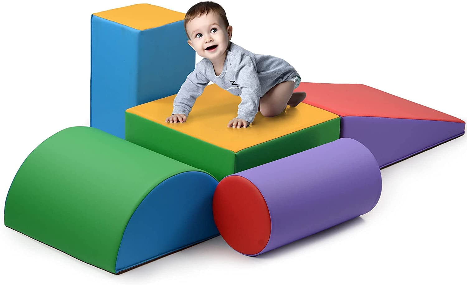 Climb and Crawl Foam Activity Play Set for Toddlers - 5 Piece Soft Zone Climbing Blocks Lightweight Foam Shape Toy Play22Usa