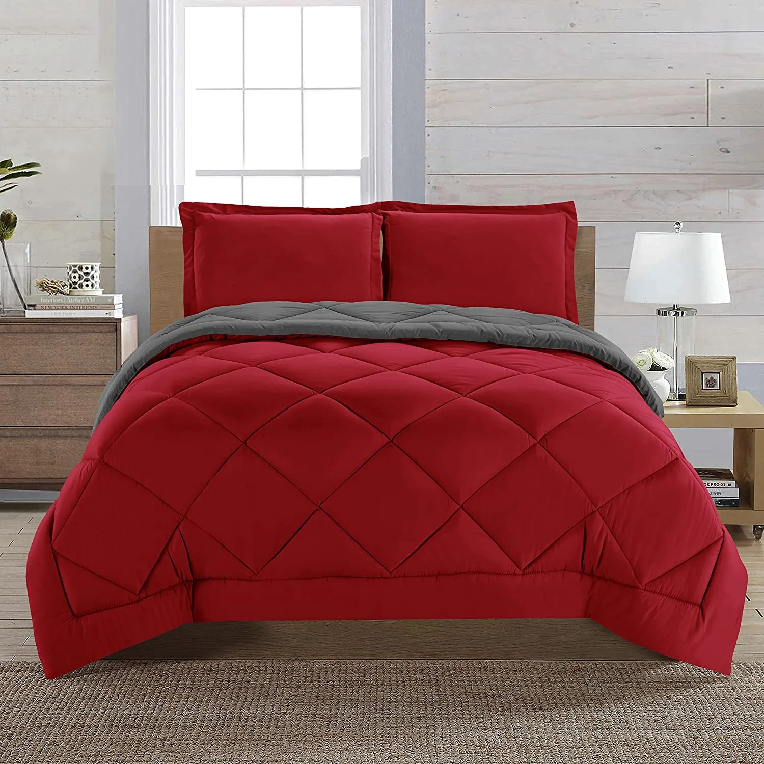 Close Out Deal , 2pc Comforter Set-Twin, Red/Gray